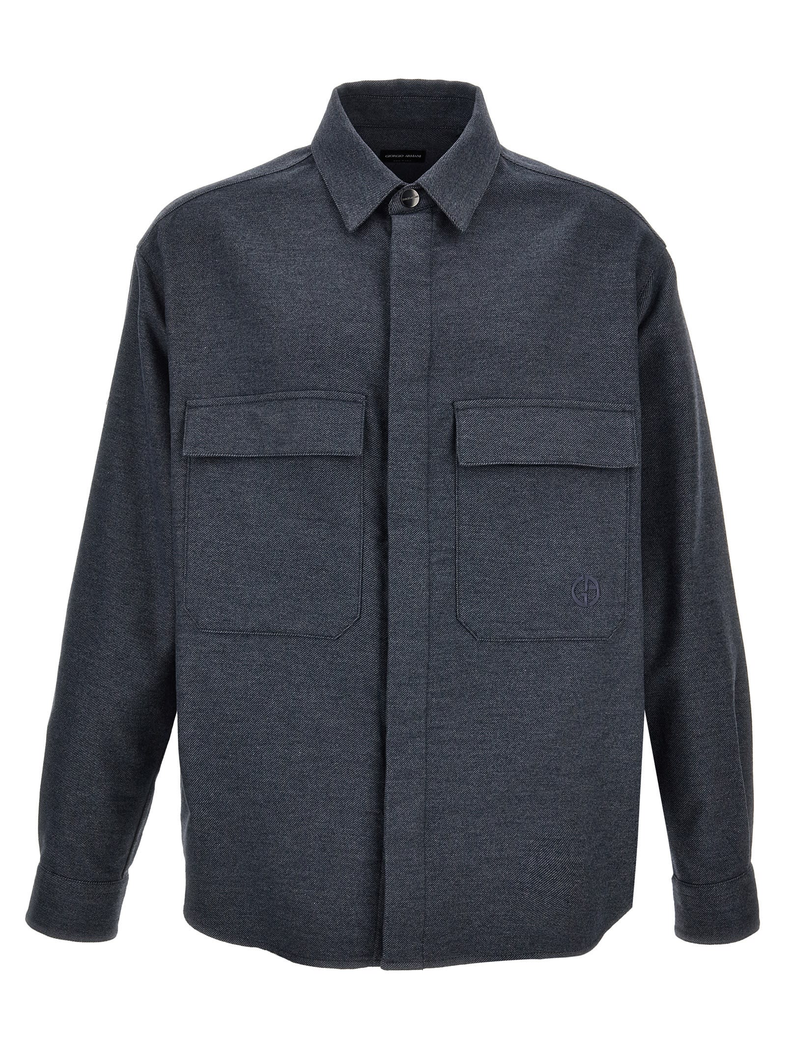 Shop Giorgio Armani Flannel Overshirt In Blue