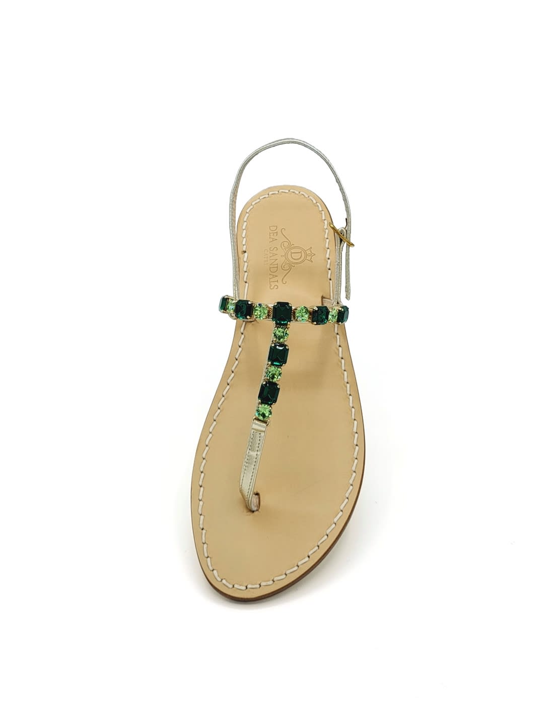 Dea Sandals Linear Green Jewel Sandals In Platinum Gold Laminated, Dark Green, Light Green