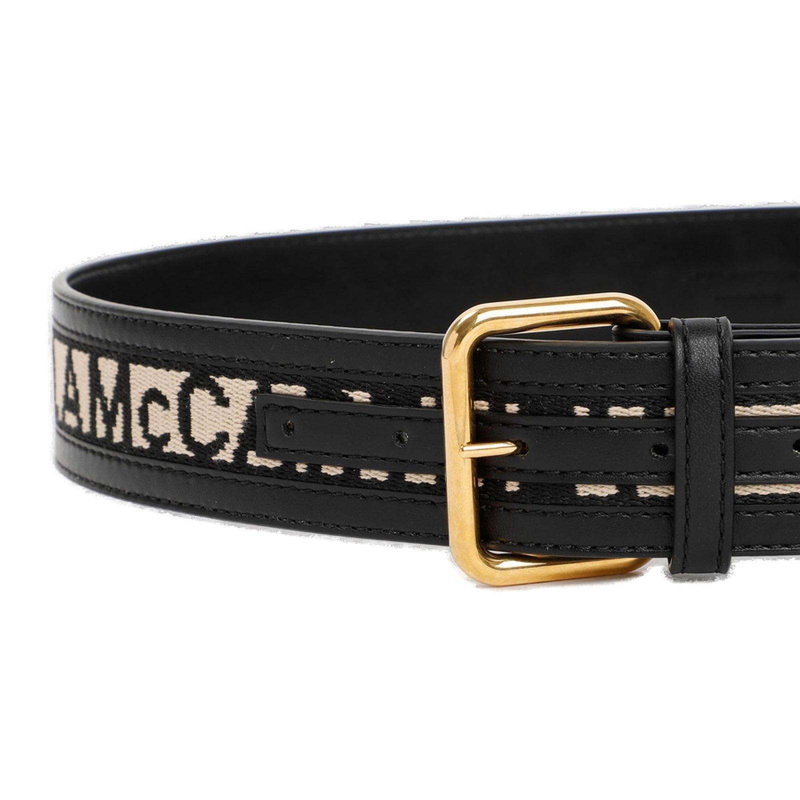 Shop Stella Mccartney Logo Embroidered Two-toned Buckle Belt In Black
