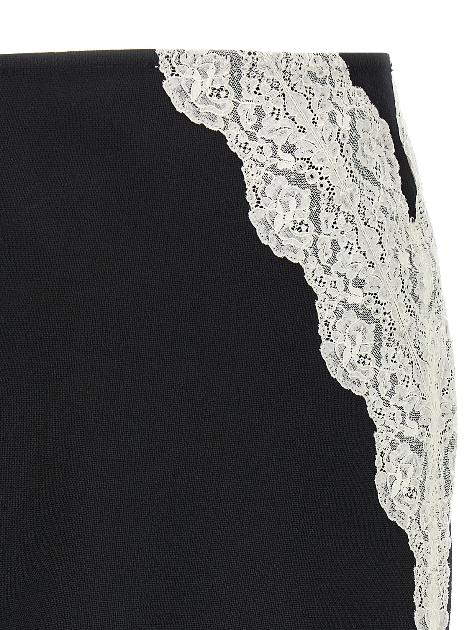 Jil Sander Asymmetric Lace Wool Skirt With Sheer Overlay In Multi