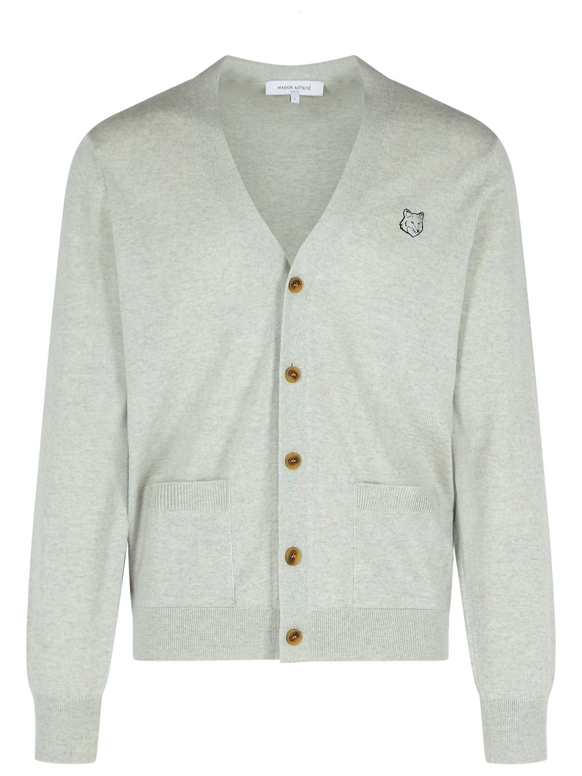 Maison Kitsuné Cargigan bold Fox In Light Grey Wool