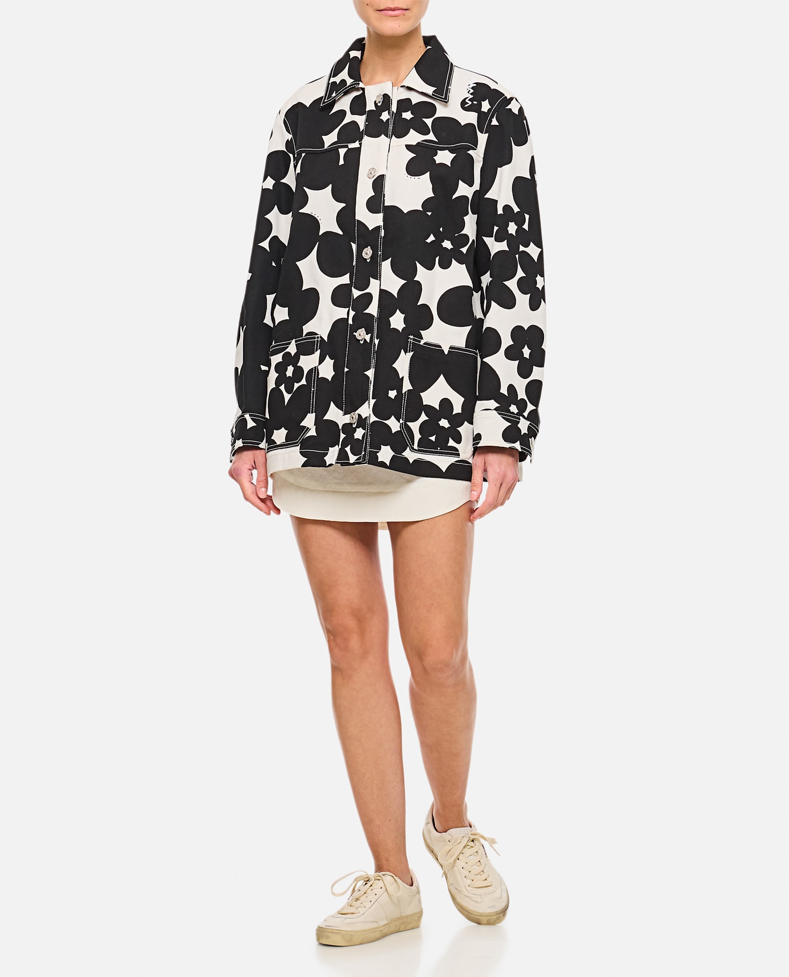 Marni Floral Pattern Black Silk Shirt In Multicolour