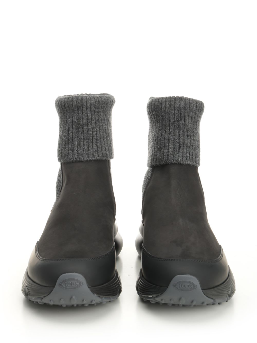 Tod's High Knitted Cuff Sneakers With Textured Upper And Chunky Sole In Black