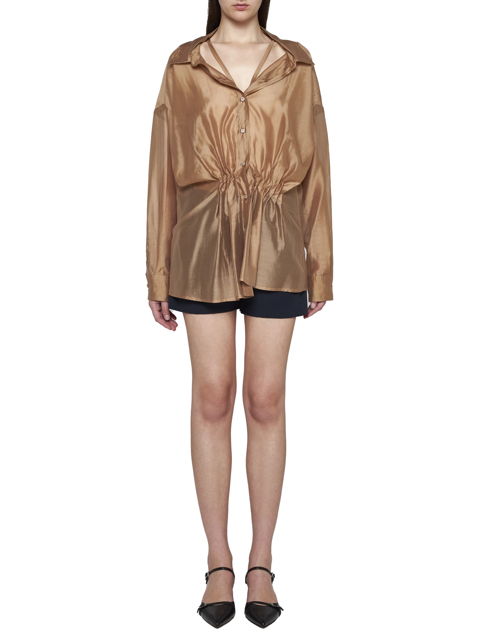 Shop Blanca Vita Shirt In Leather Brown