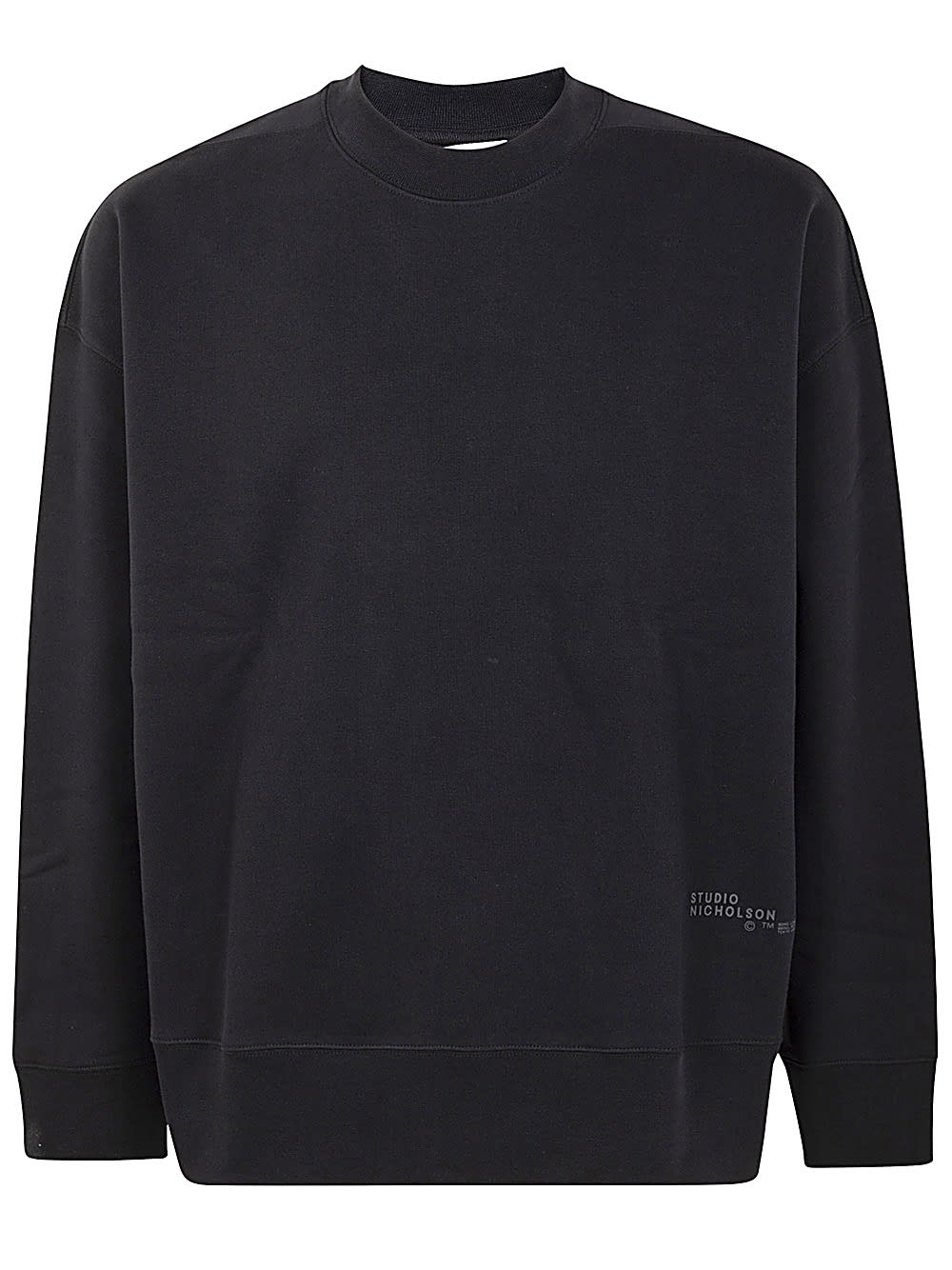 Shop Studio Nicholson Fleece Back Jersey Crew Neck With Logo In Darkest Navy Logo