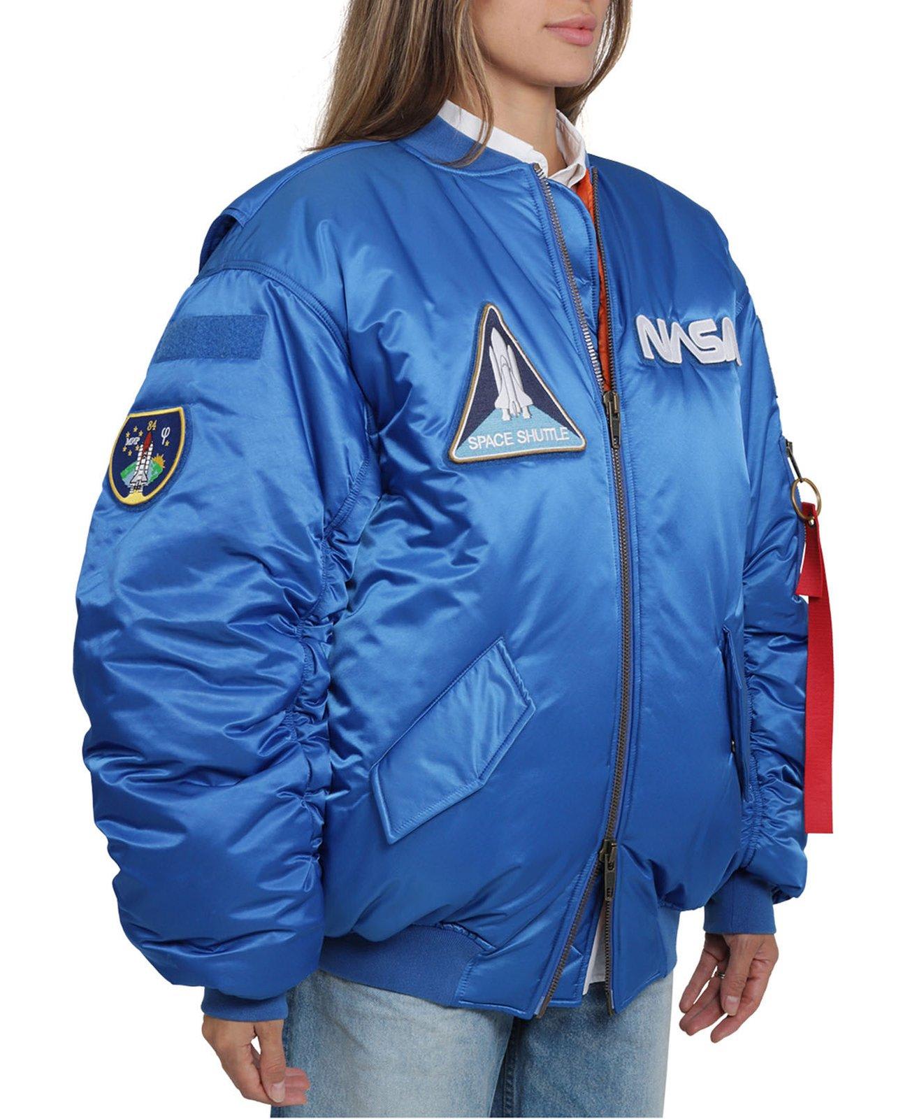 Shop Balenciaga Nasa Bomber Jacket In Blue