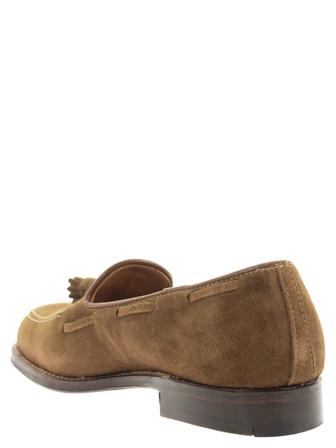 Alden Shoe Company Alden Tassel Loafer In Suede With Leather Sole In Snuff Suede