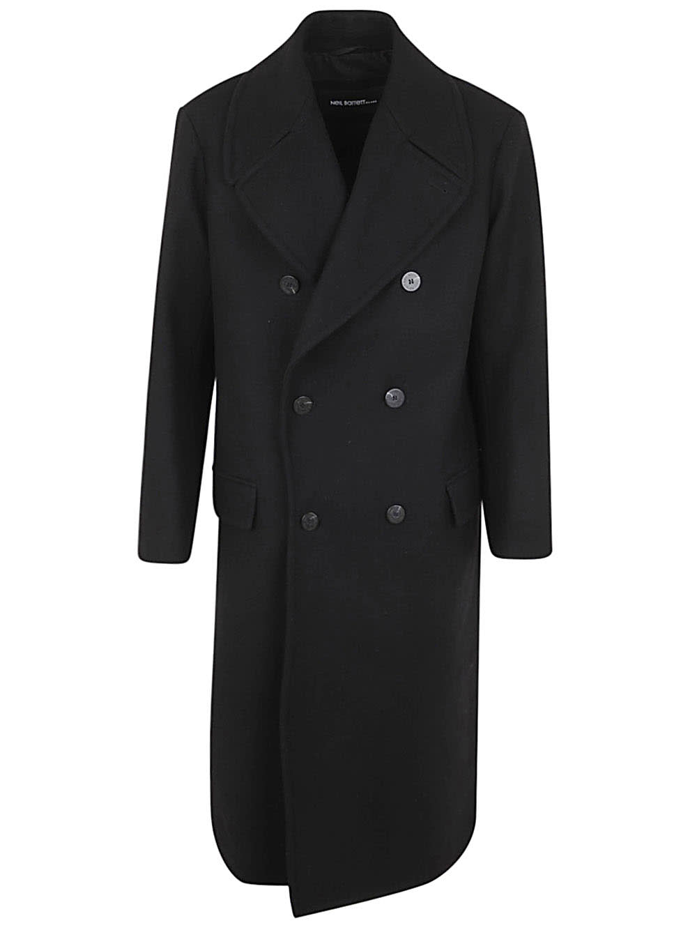 Shop Neil Barrett Wide Slim Double-breasted Long Coat In Black