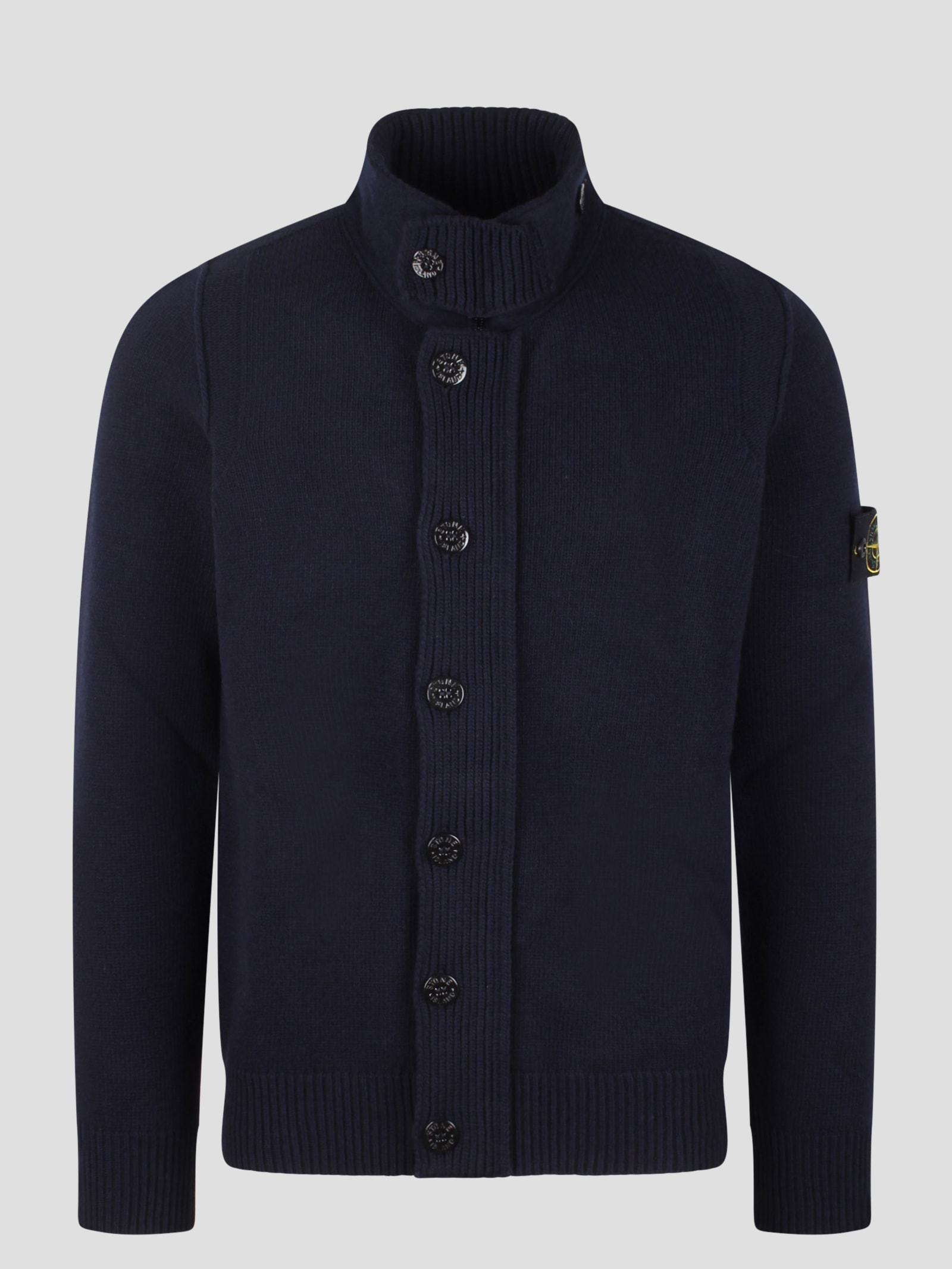 Shop Stone Island Lambswool Zip Knit Cardigan In Dark Blue