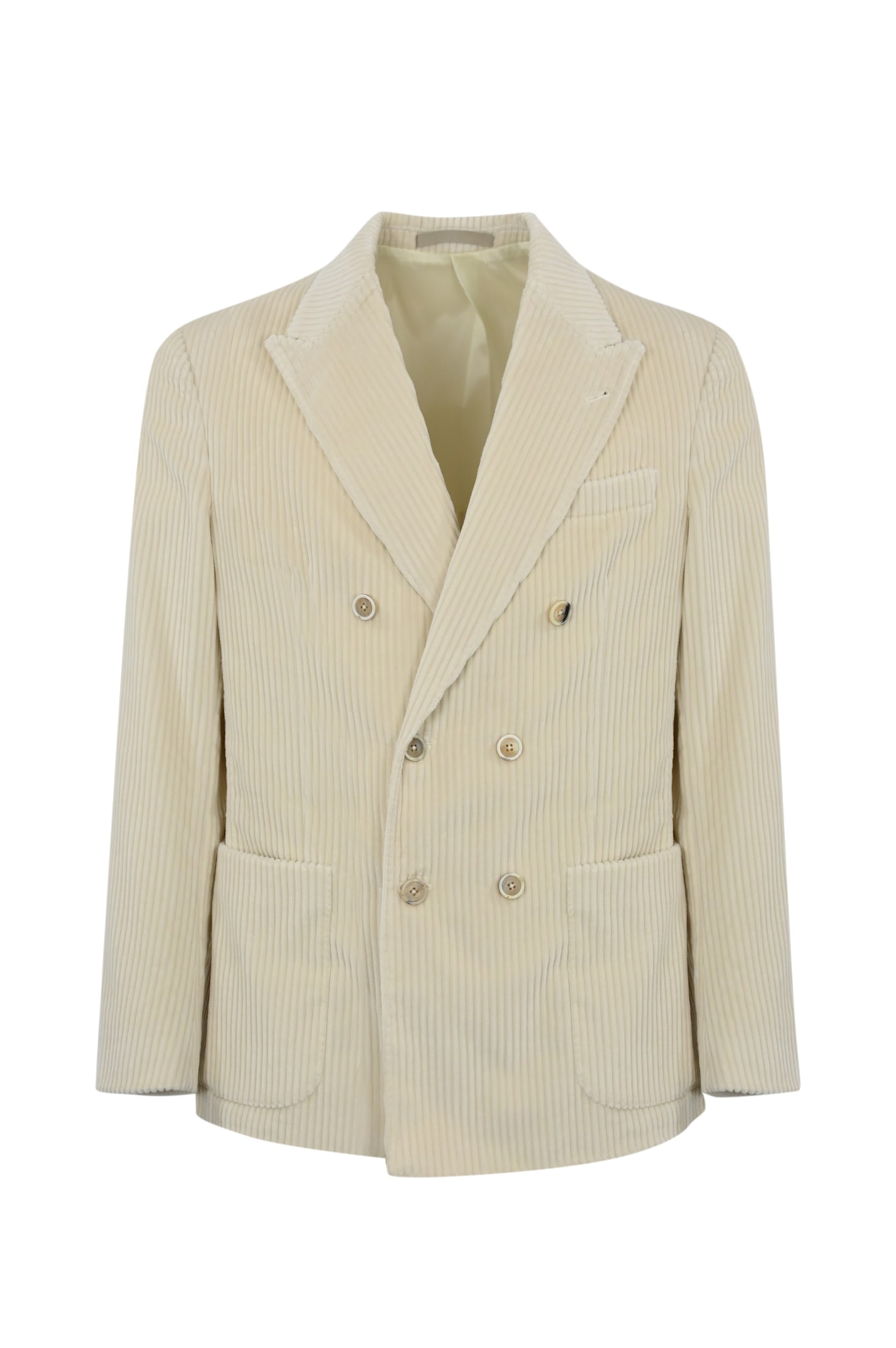 Eleventy Double-breasted Velvet Jacket In Bianco