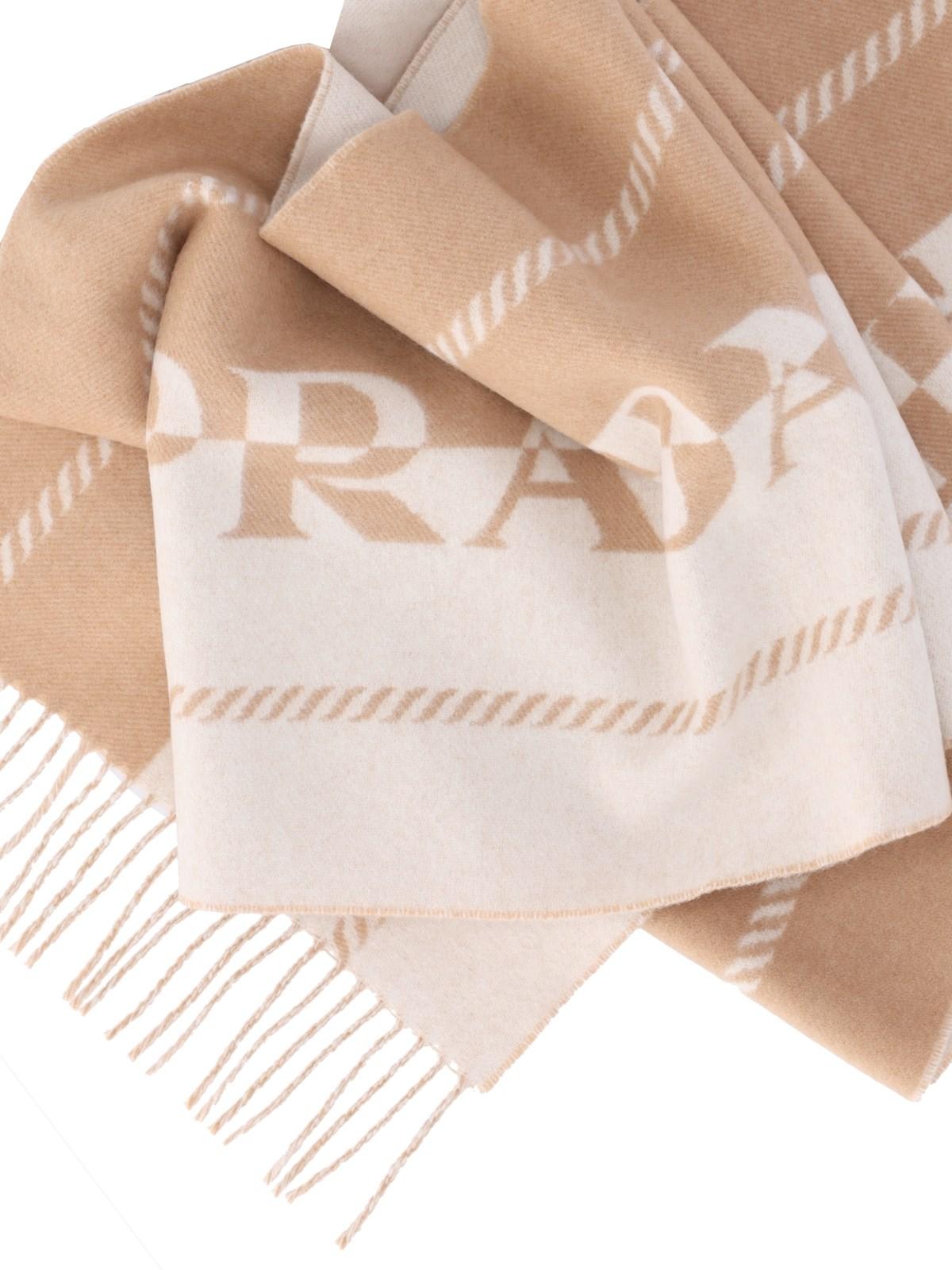 Shop Prada Jacquard Wool Logo Scarf In Avorio+cammello