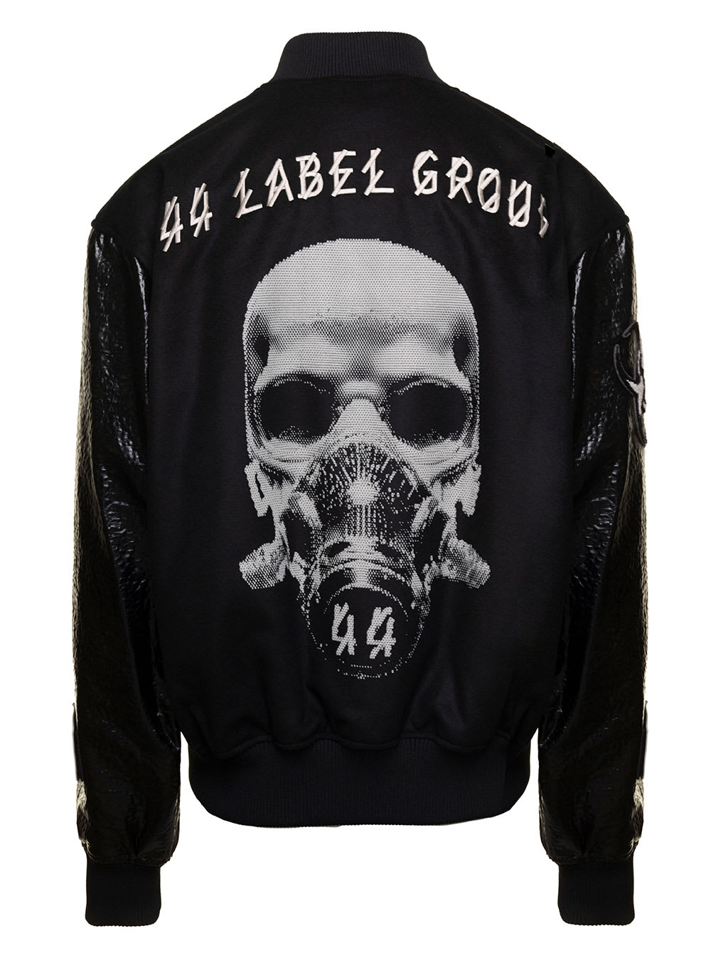 Shop 44 Label Group Black Varsity Jacket With Faux Leather Sleeves And Logo Patch Man