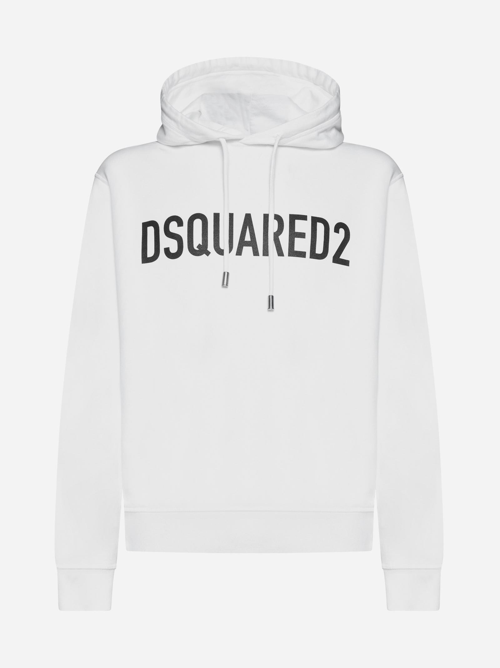 Shop Dsquared2 Logo Cotton Hoodie In White