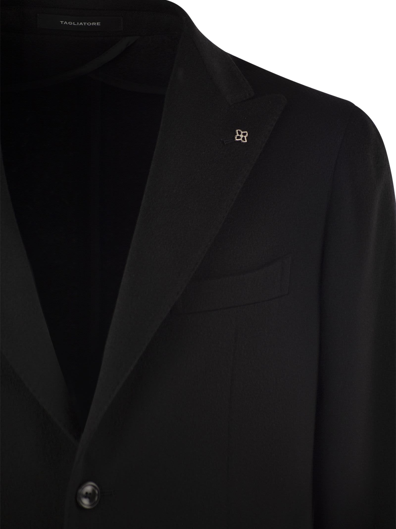 Tagliatore Single-breasted Appliqué-detail Blazer In Black