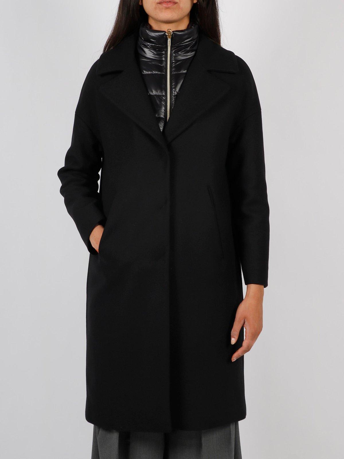 Shop Herno Padded-collar Single-breasted Long Sleeved Coat In Black