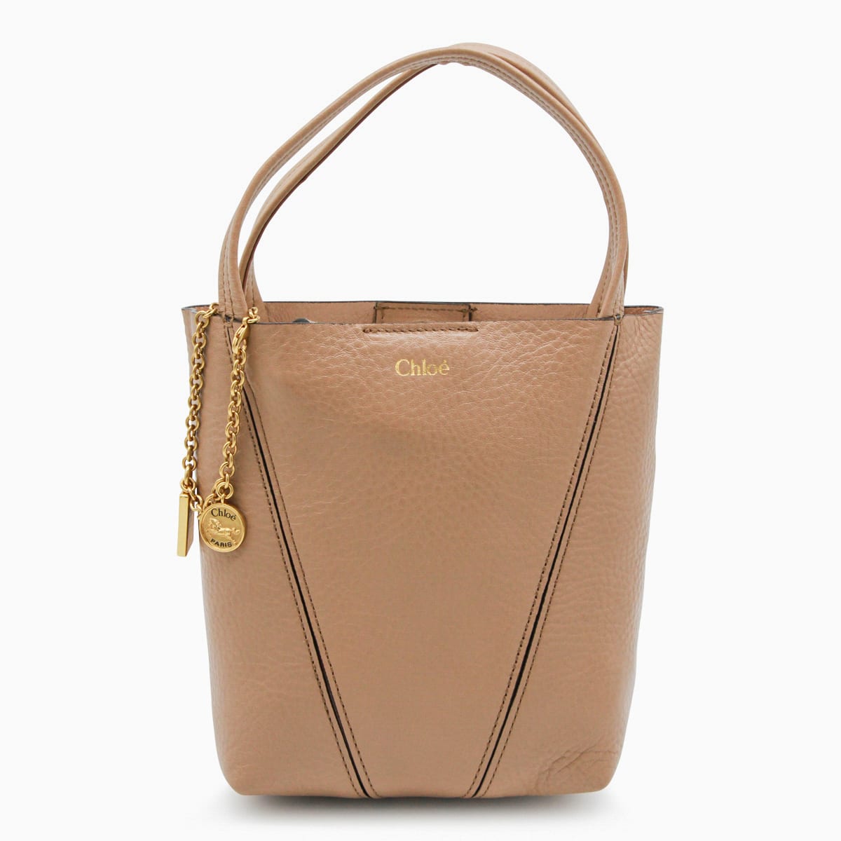 Chloé Beige Leather Spin Tote In Pink