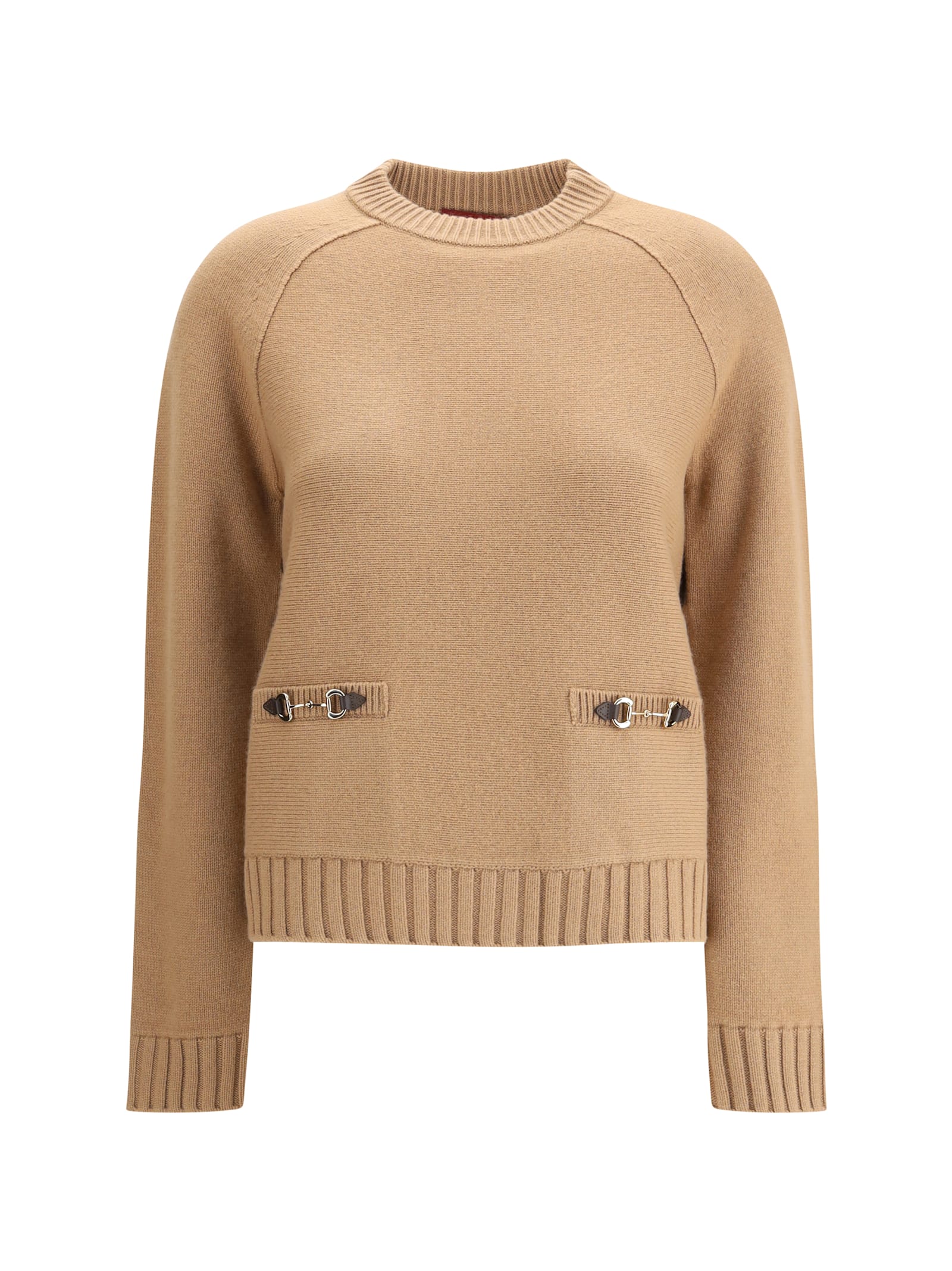 Gucci Womens Horsebit Raglan-sleeves Wool And Cashmere Jumper Dusty Dark Grey Mc In Brown
