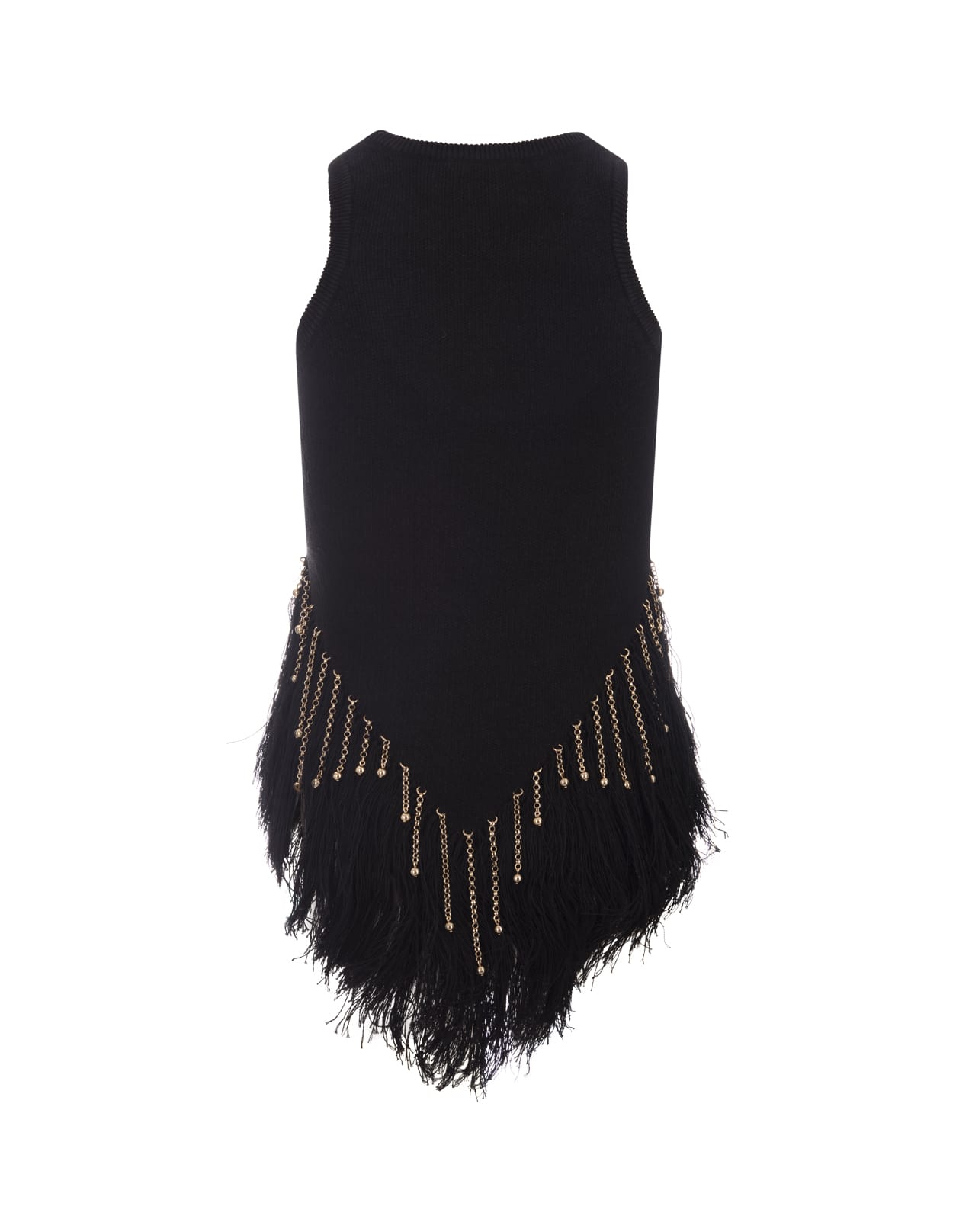 Shop Rabanne Black Woven Top With Knitted Beads And Feathers