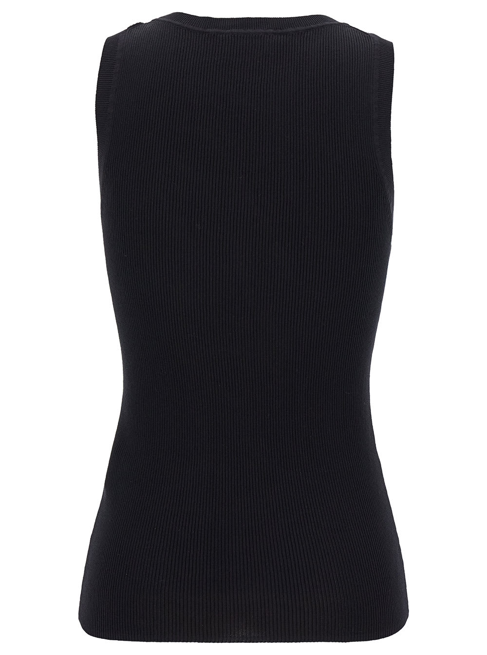 Shop P.a.r.o.s.h Black Ribbed Tank Top With U Neckline In Cotton Blend Woman