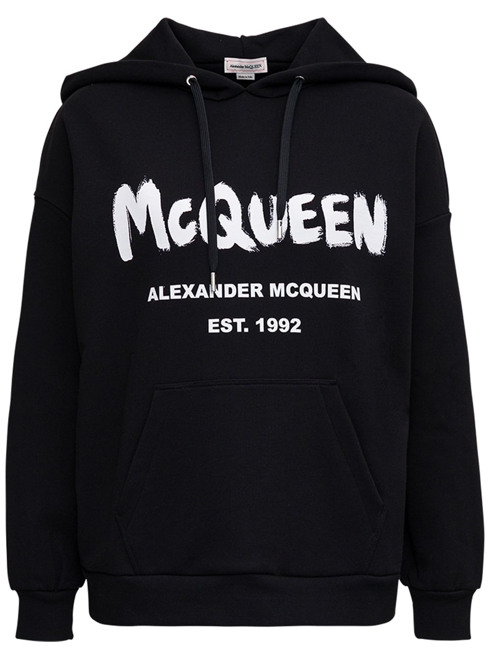 Alexander McQueen Black Cotton Hoodie With Graffiti Print