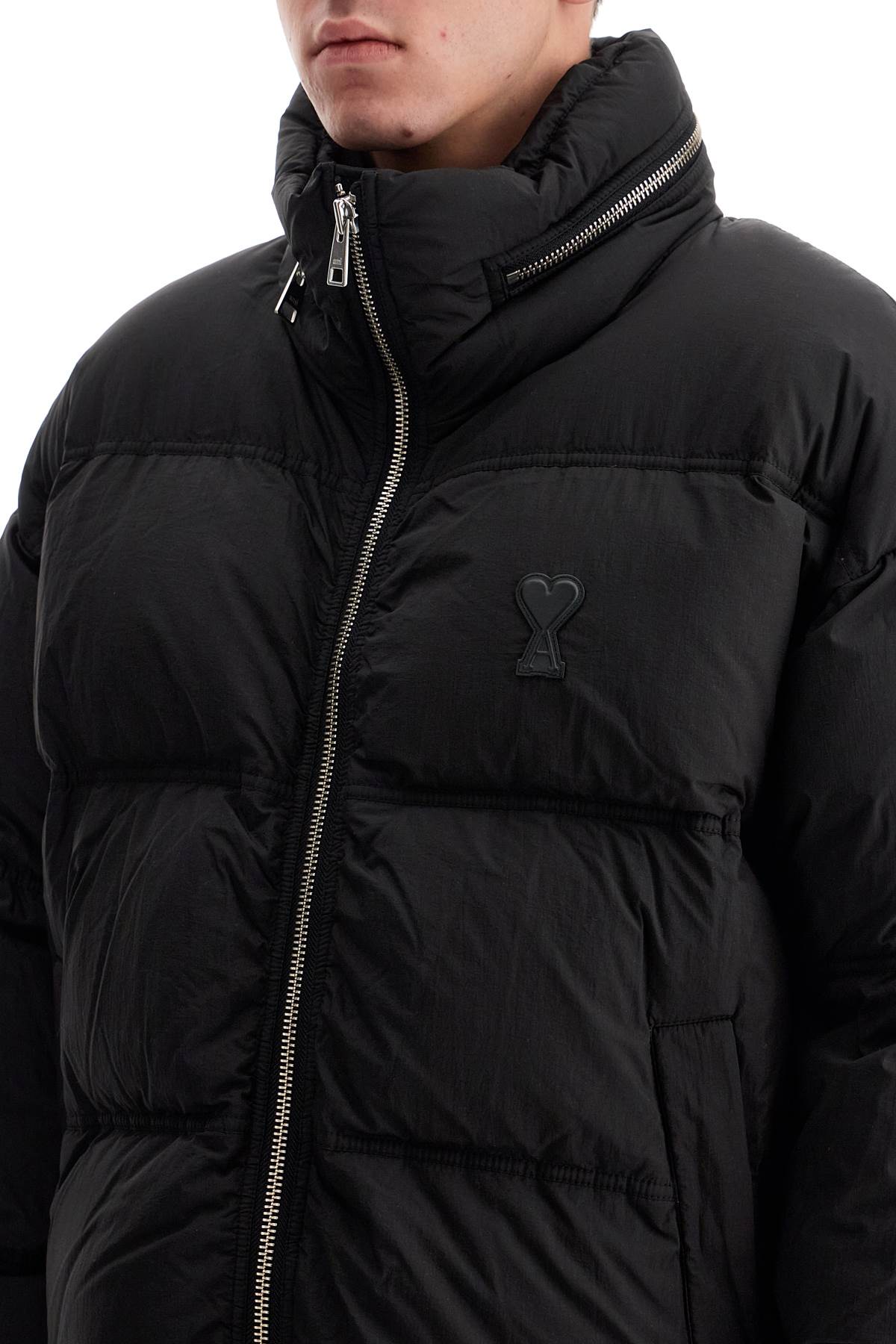 Shop Ami Alexandre Mattiussi Down Jacket With Logo Patch In Noir (black)