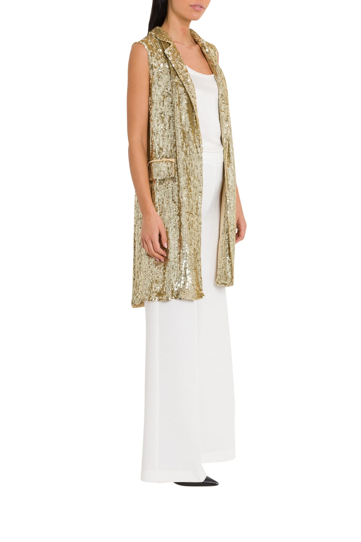 P.a.r.o.s.h Long Sequins Waistcoat In Oro
