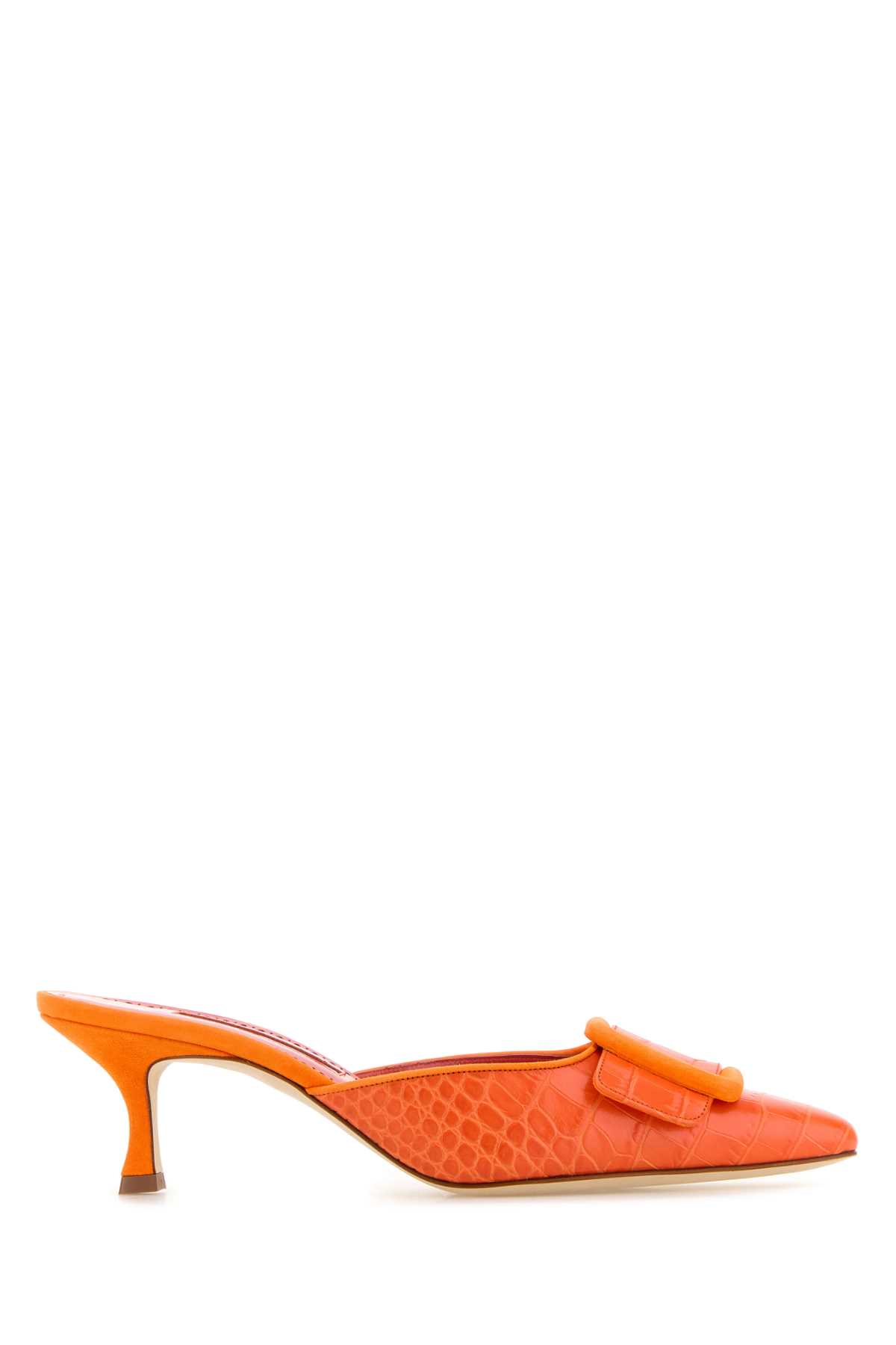 Shop Manolo Blahnik Orange Leather Maysale Mules In Borabora