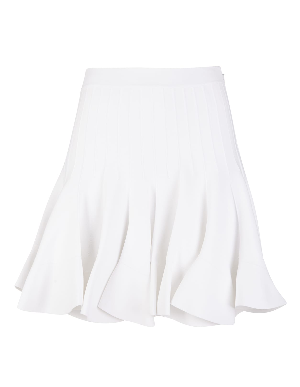 Alexander McQueen Woman Mini Skirt In White Knit With Ruffles