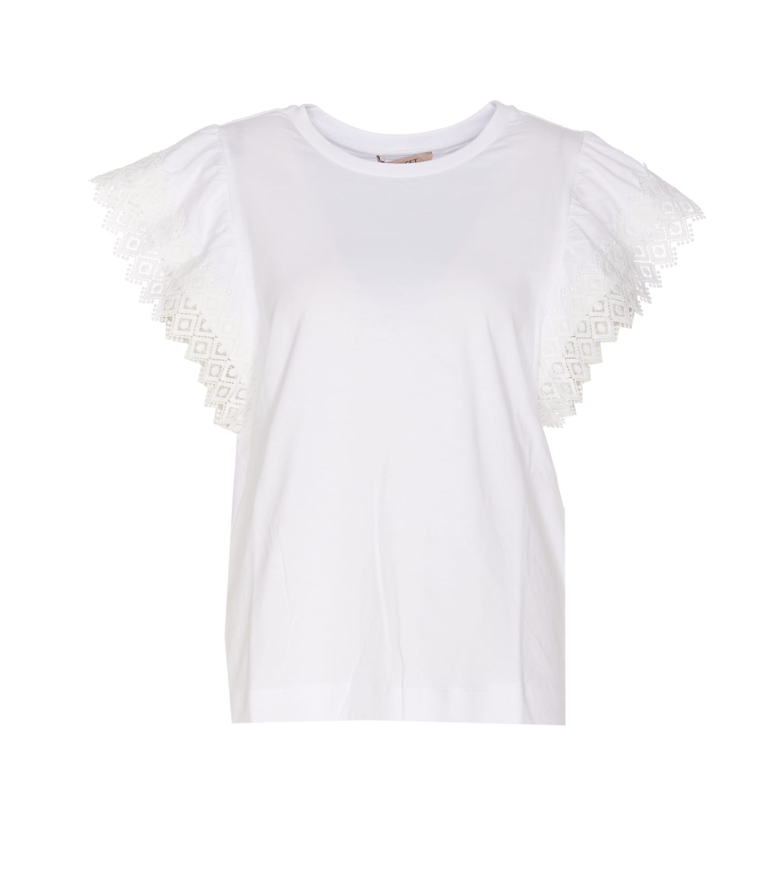 Shop Twinset T-shirt With Macrame Sleeves In White