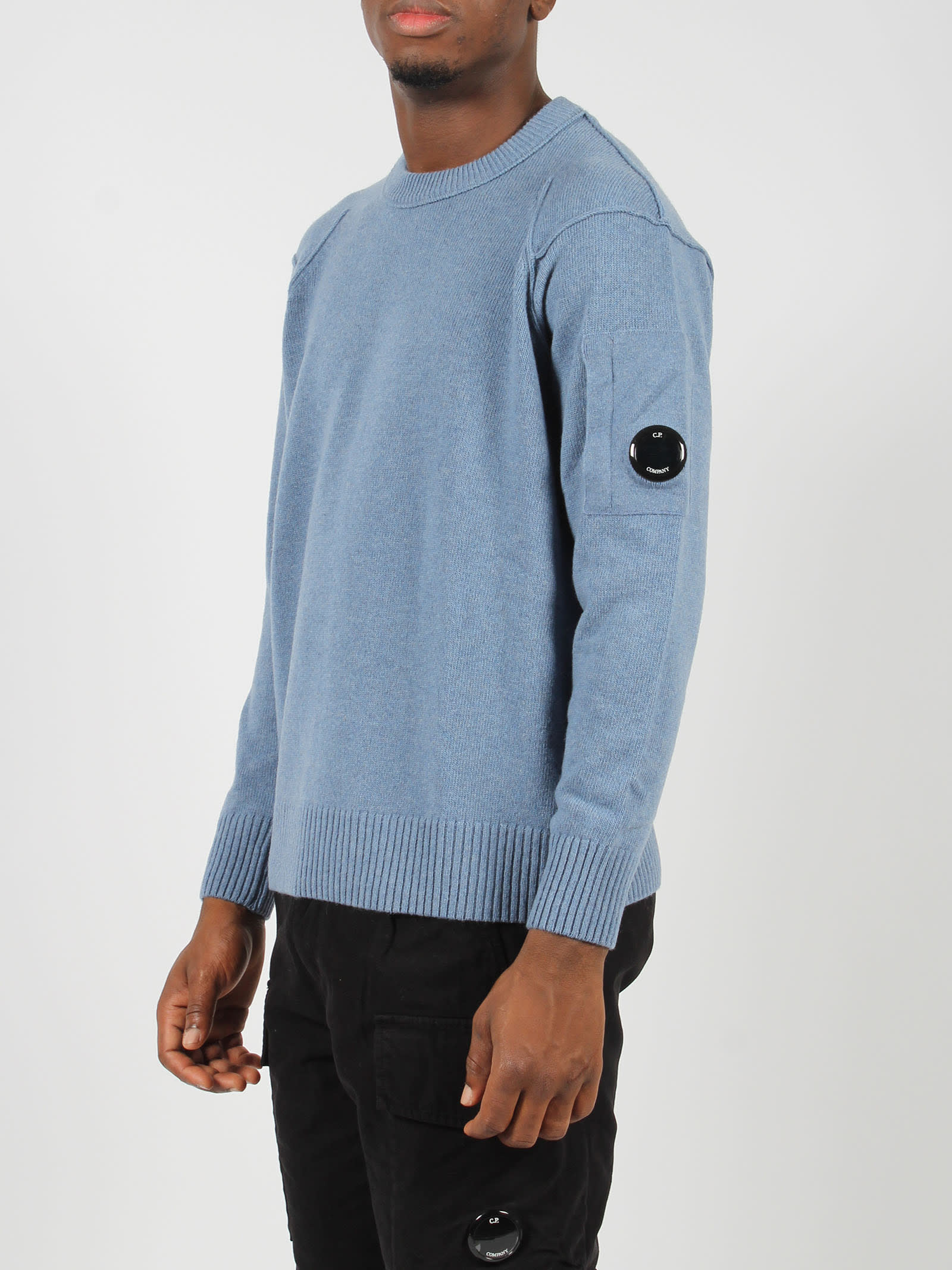 Shop C.p. Company Lambswool Grs Crew Neck Knit In Blue