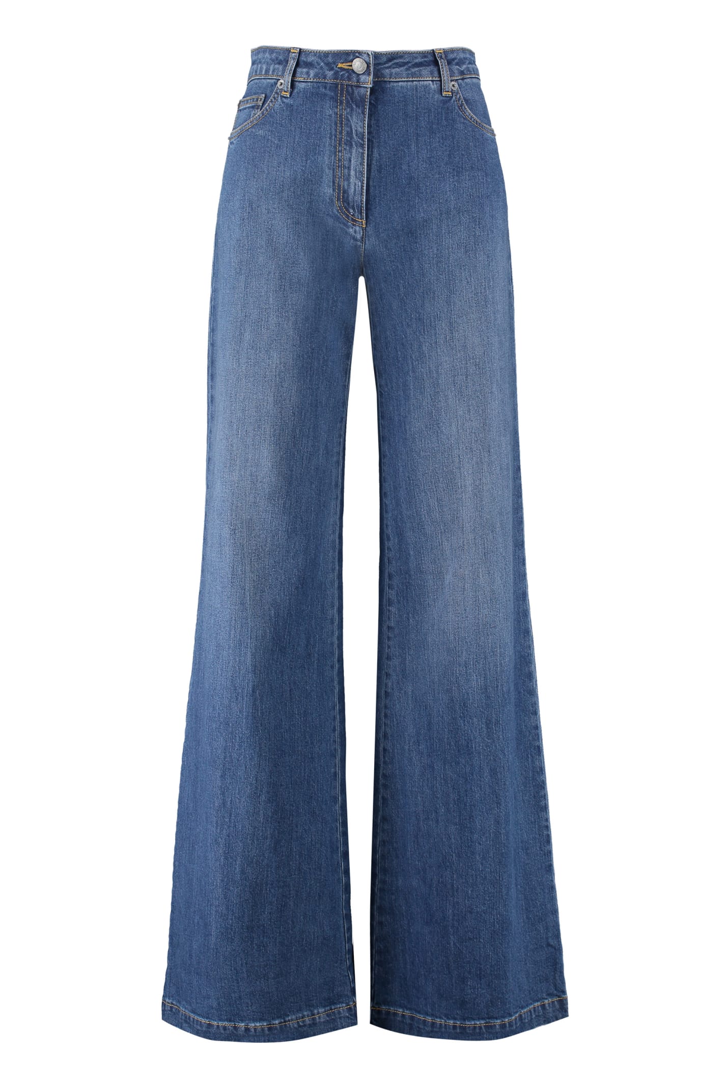 Moschino Bear Patch Wide-leg Jeans In Blue