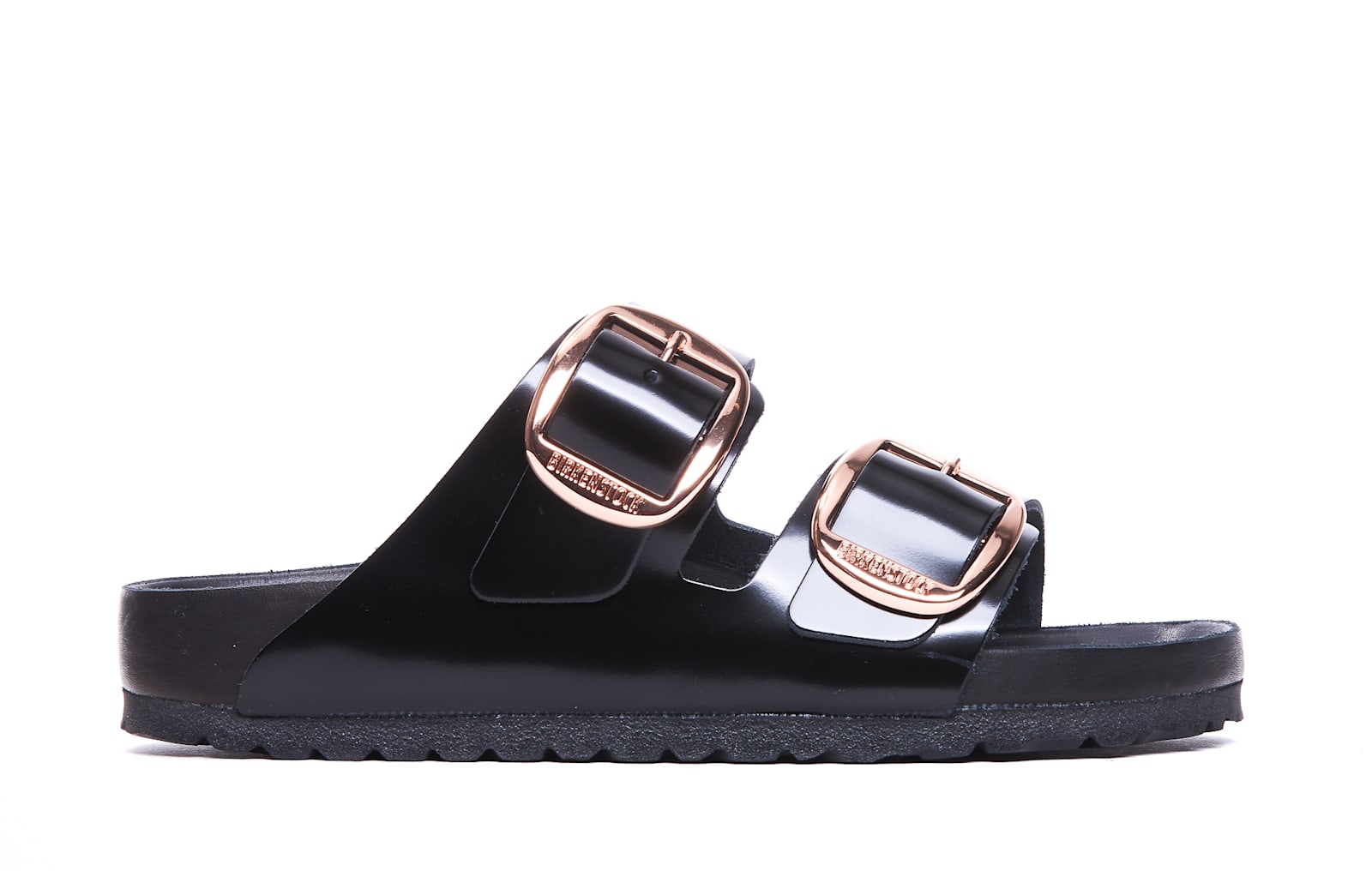 Birkenstock Slide Arizona Big Buckle In Shiny Black Leather