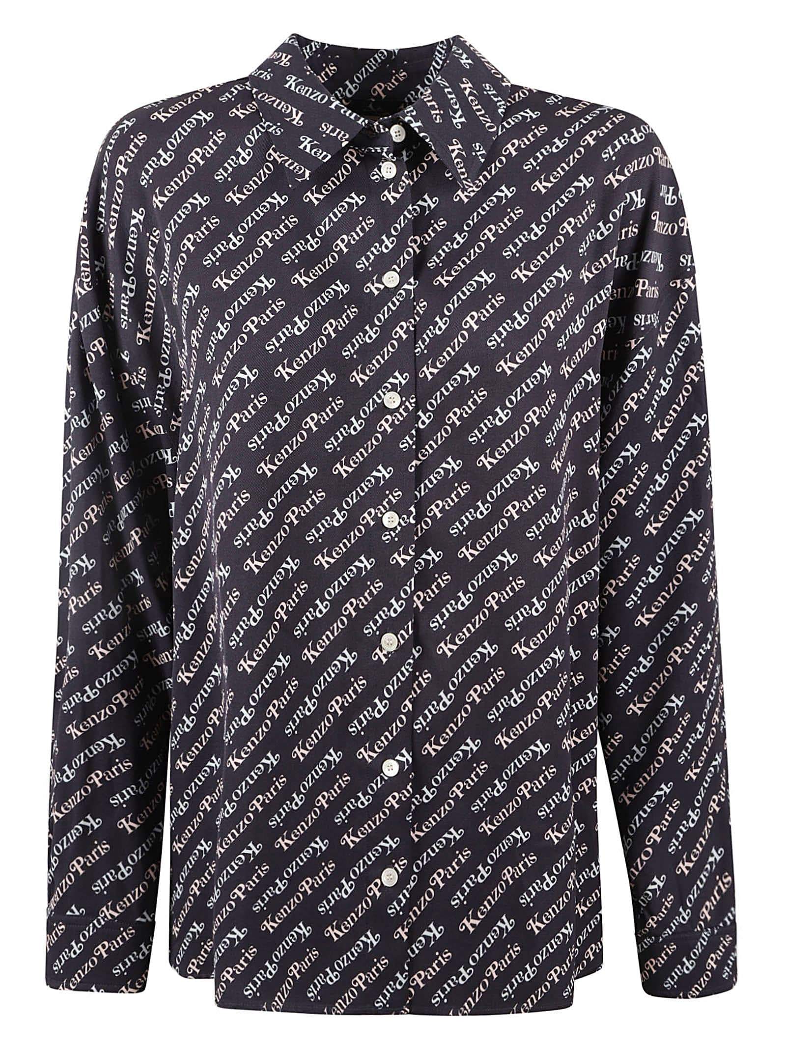 Kenzo All-over Logo Print Shirt In Midnight Blue