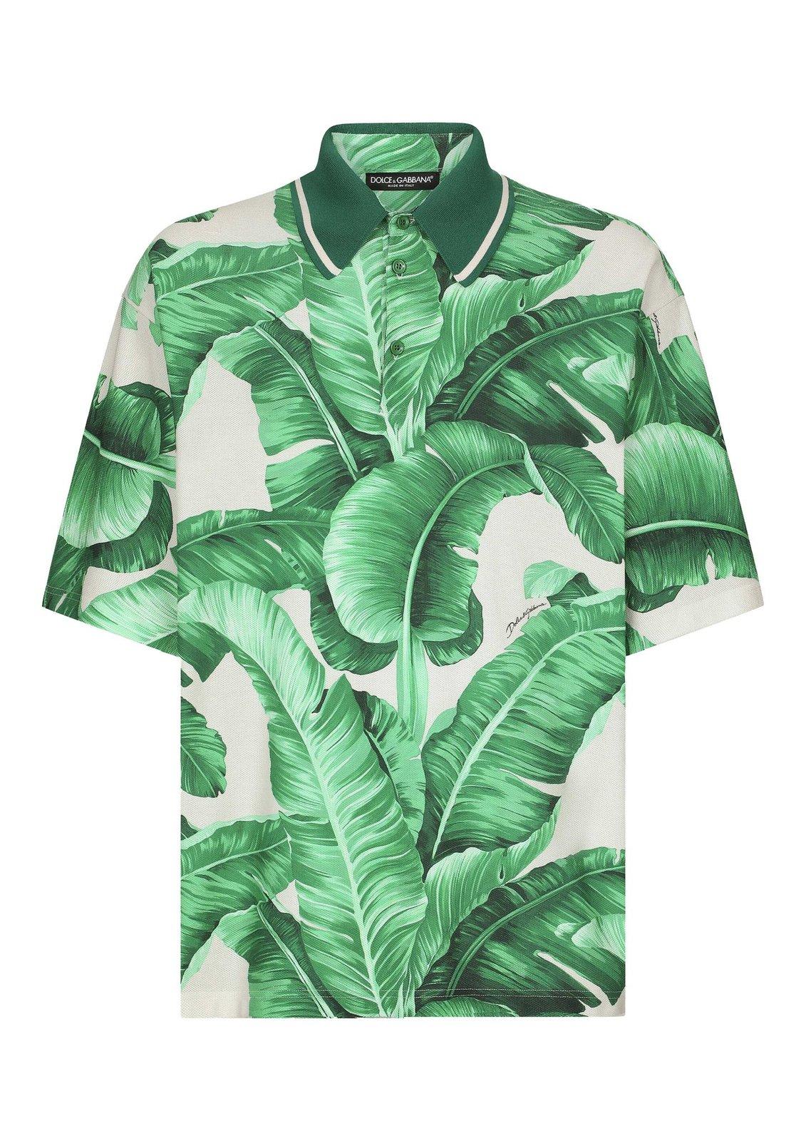 Shop Dolce & Gabbana Banana Tree Printed Oversize Polo Shirt In Green/neutrals