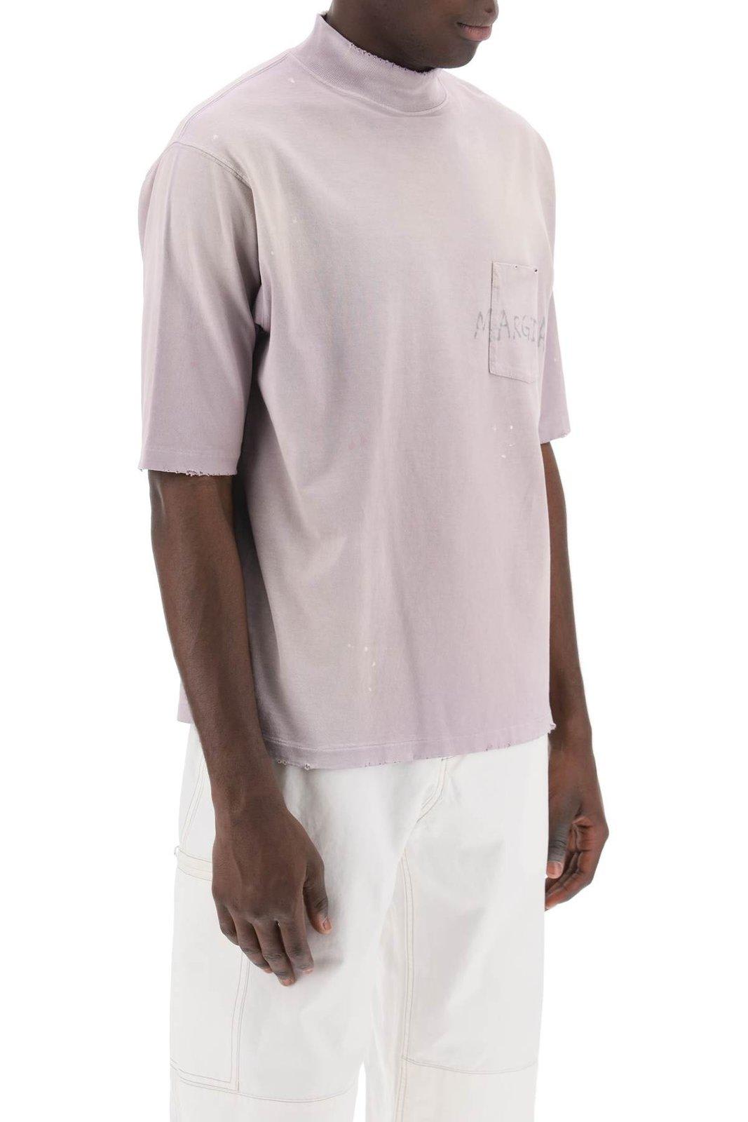 Shop Maison Margiela Logo Printed High-neck T-shirt In Lilac (purple)