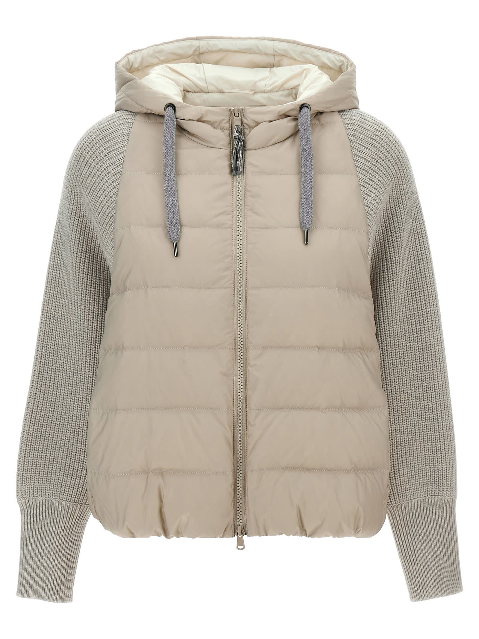 Shop Brunello Cucinelli Hooded Down Jacket With Solomeo Inserts In Beige