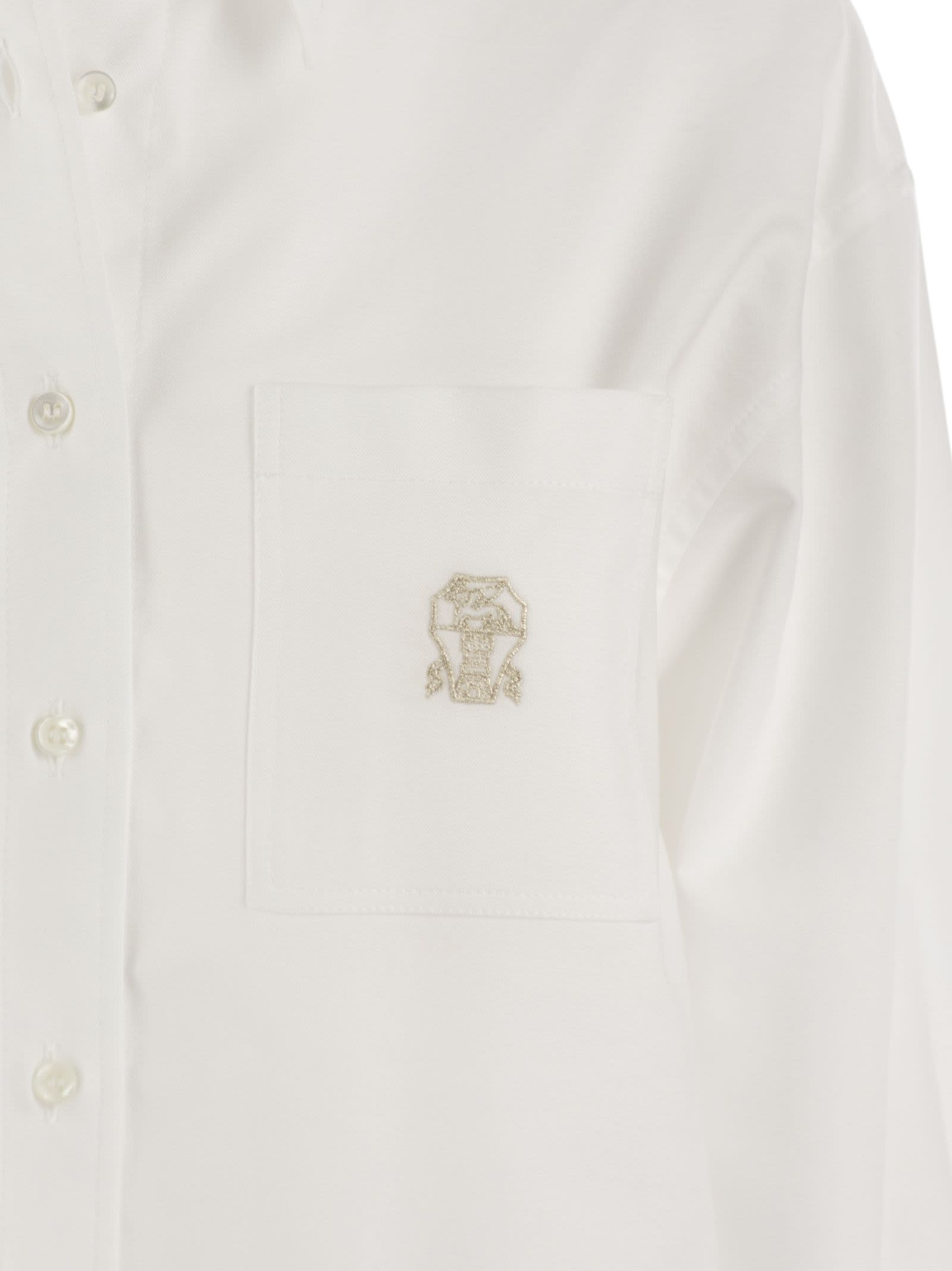 Brunello Cucinelli Cotton Shirt With Logo Embroidery In White