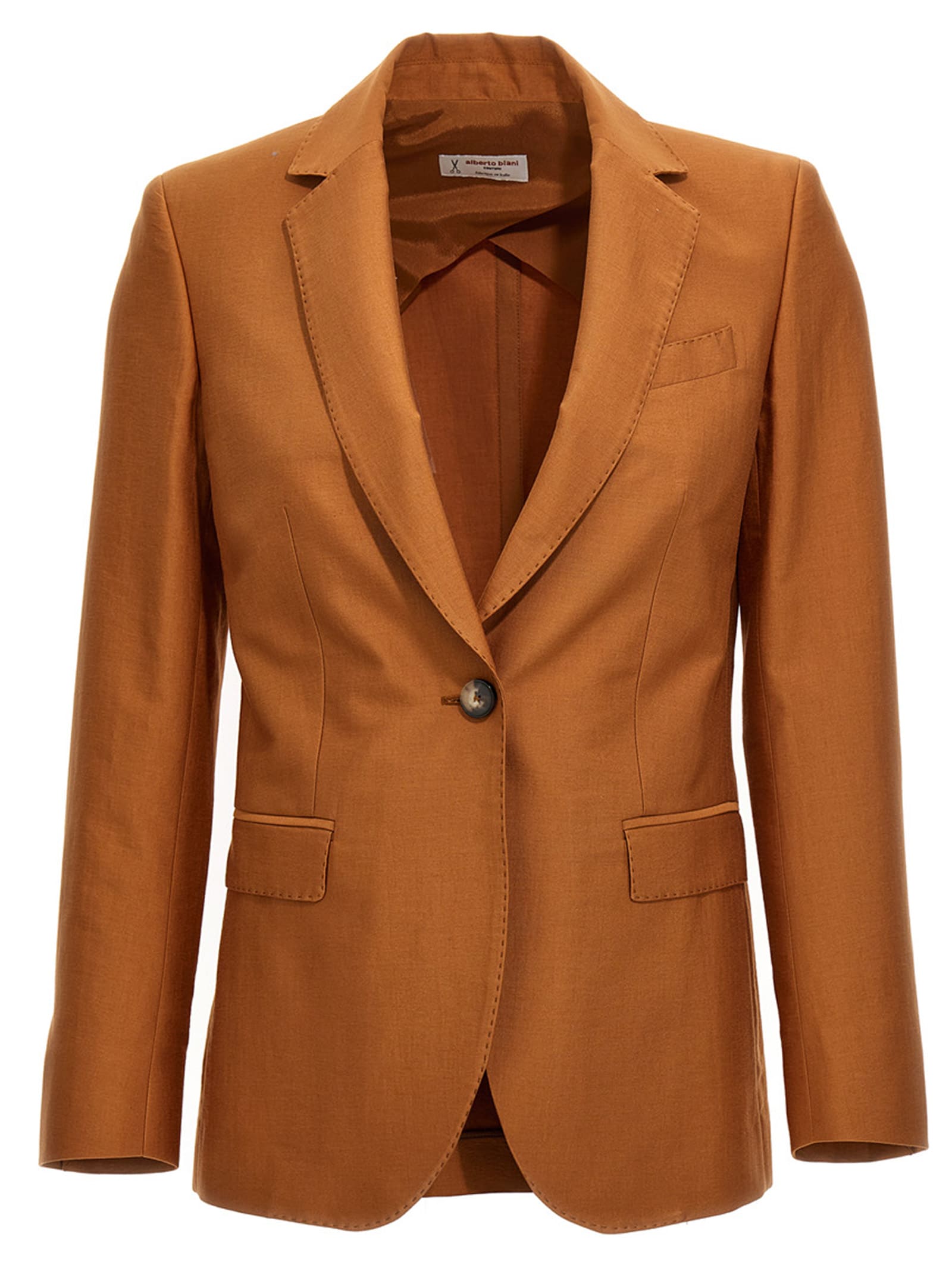 Shop Alberto Biani Cotton Single Breast Blazer Jacket In Brown
