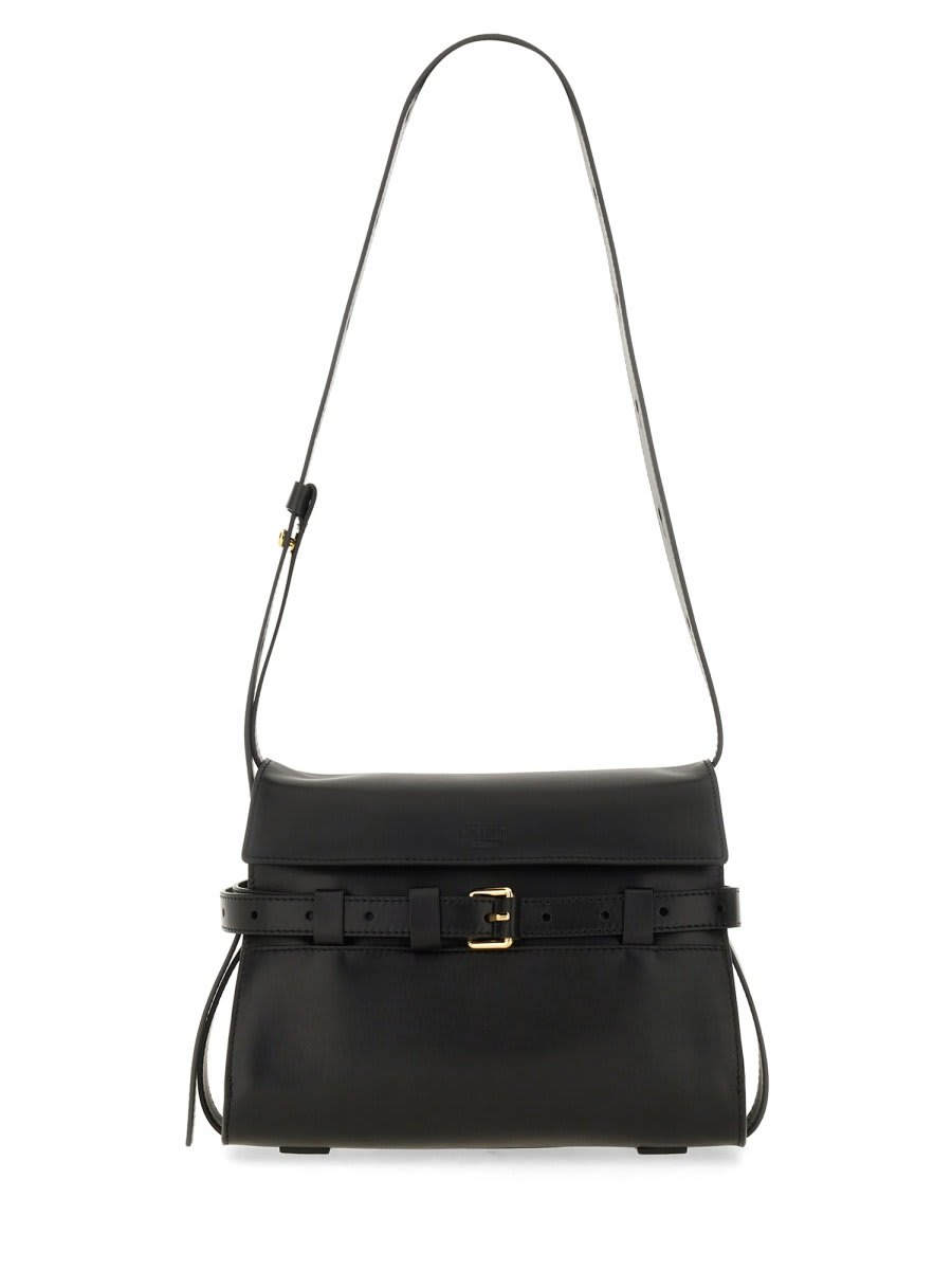 Shop Moschino Logo Debossed Belted Shoulder Bag In Black