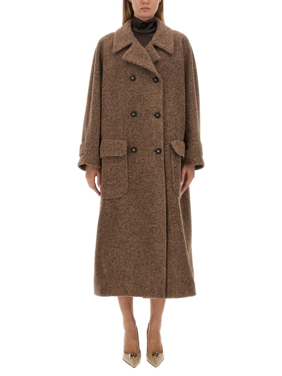 Shop Dolce & Gabbana Double-breasted Coat In Beige