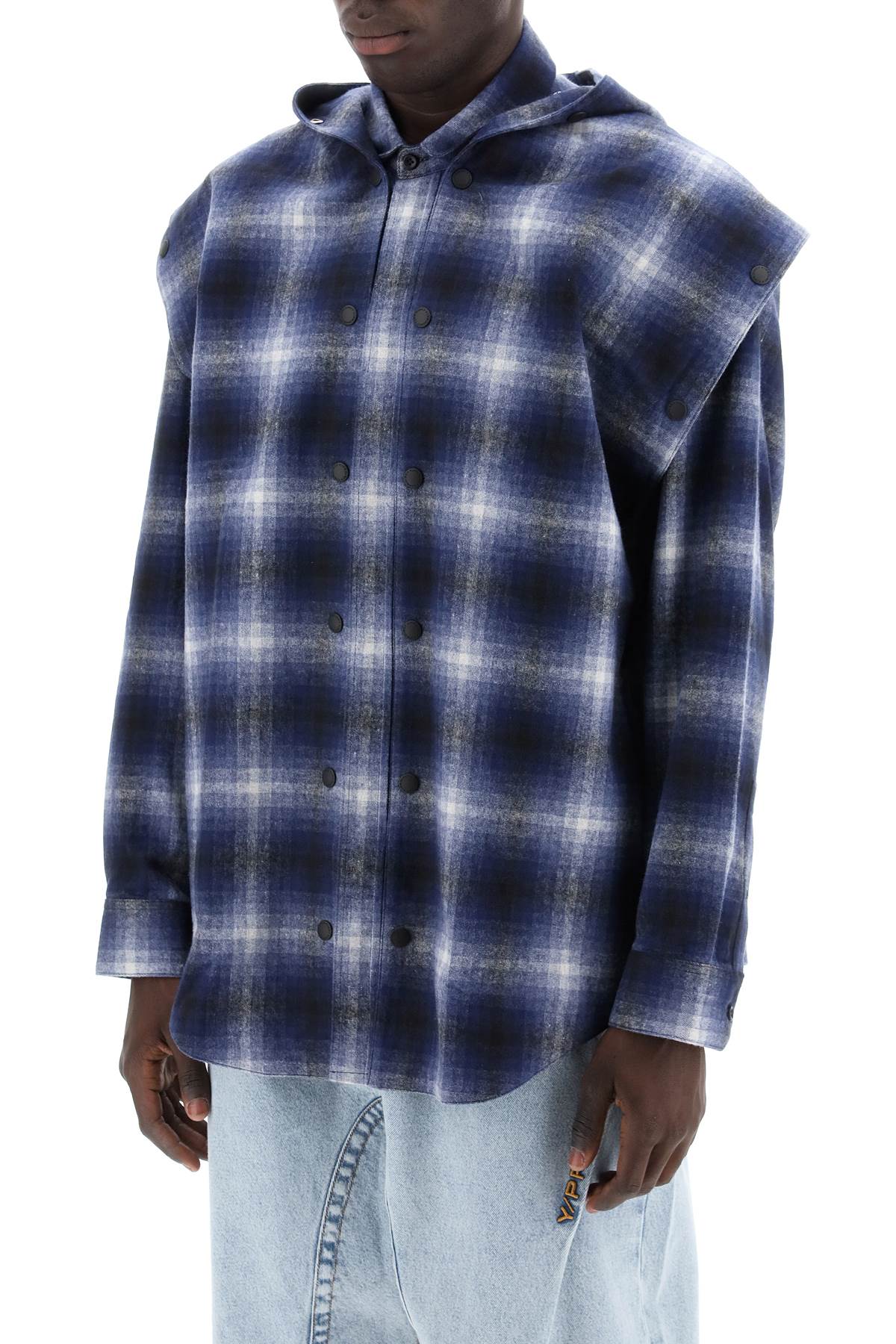 Shop Y/project Flannel Overshirt In Blue Grey (blue)