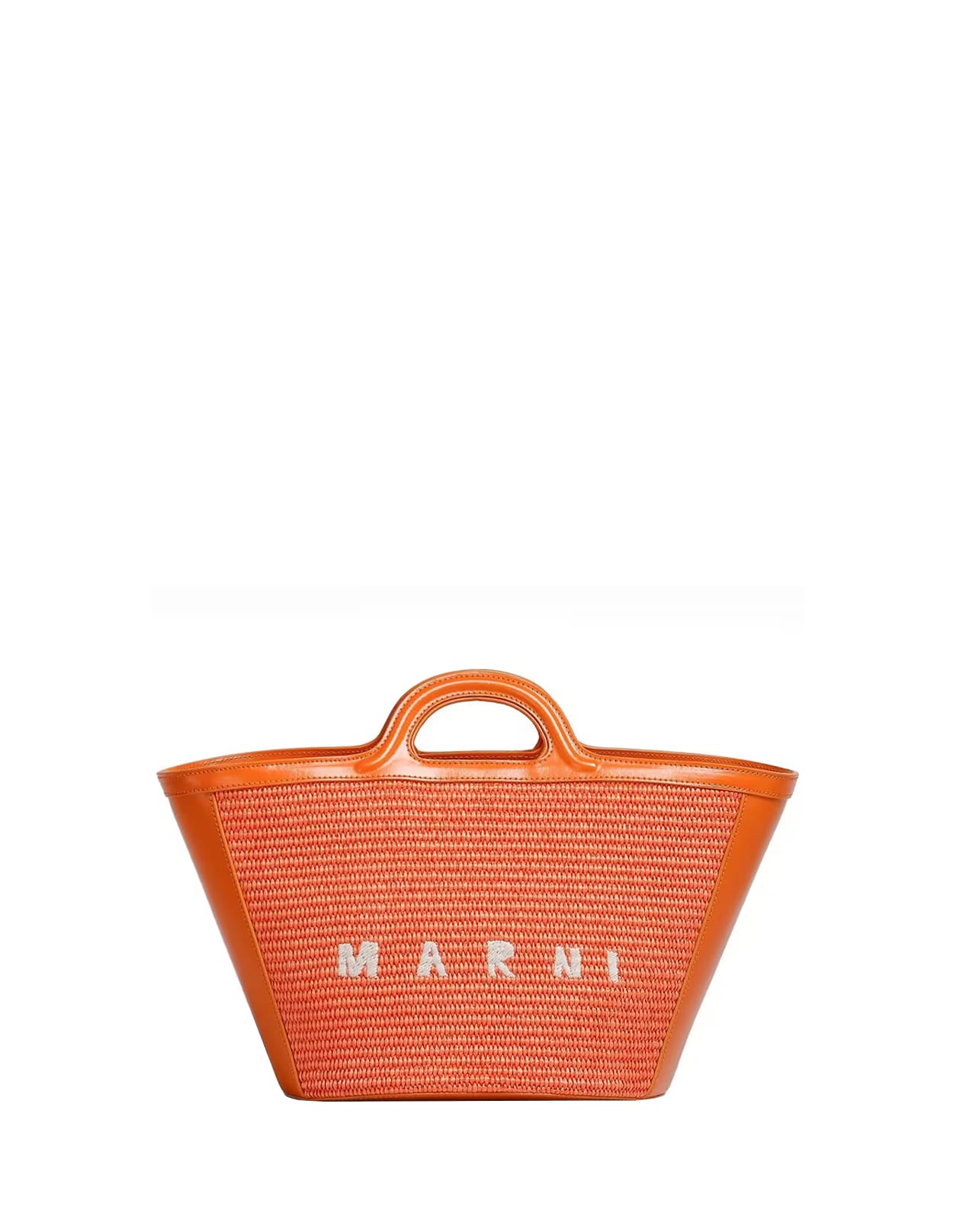 MARNI ORANGE TROPICALIA SMALL BAG IN LEATHER AND RAFFIA