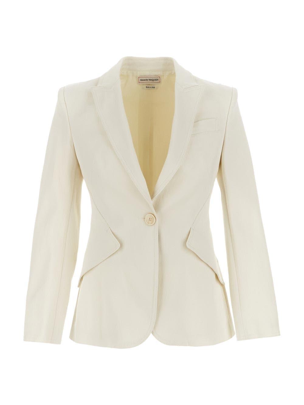 Alexander Mcqueen Single-breasted Crepe Blazer In Ivory