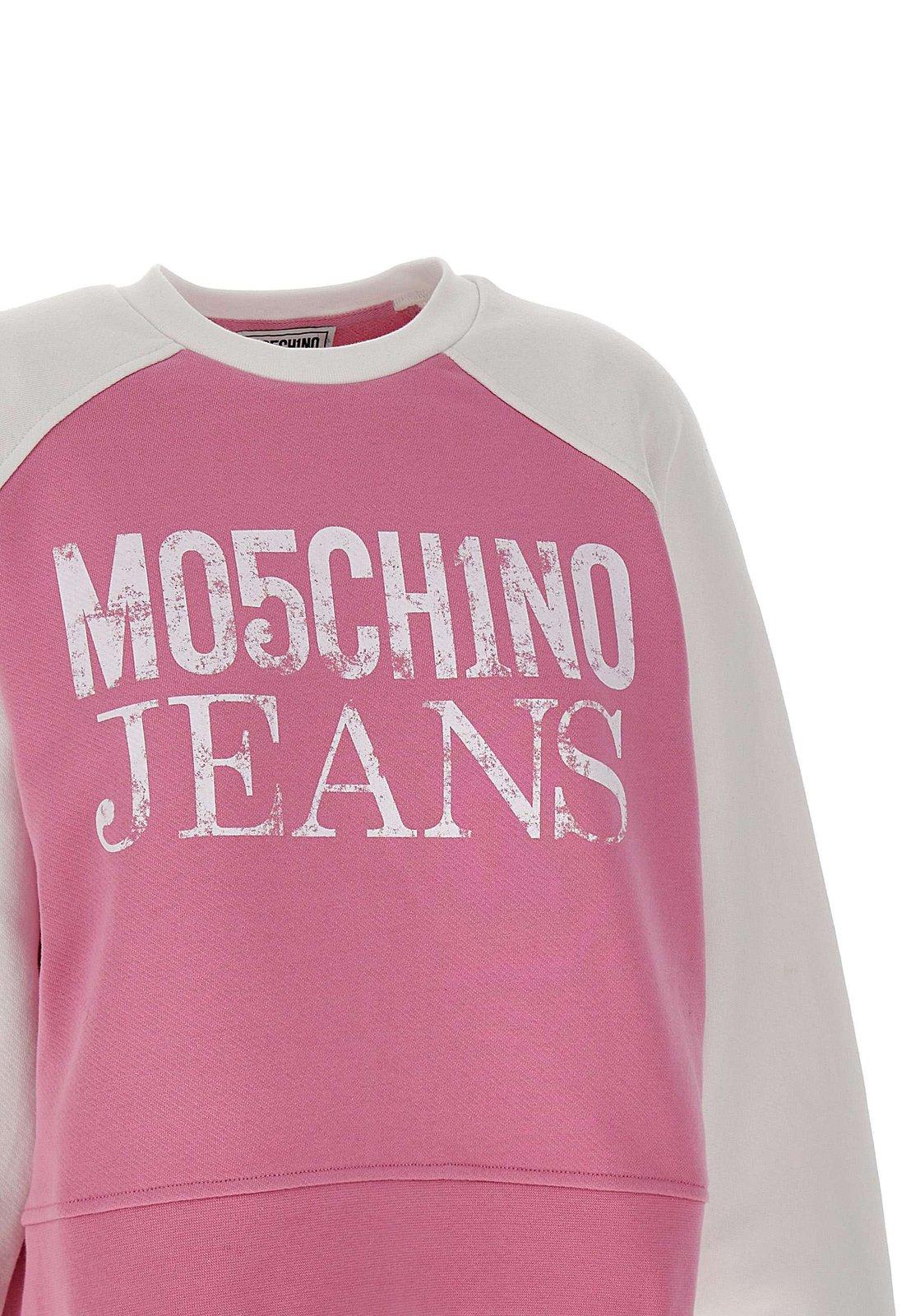 Shop M05ch1n0 Jeans Jeans Logo Printed Crewneck Sweatshirt In White