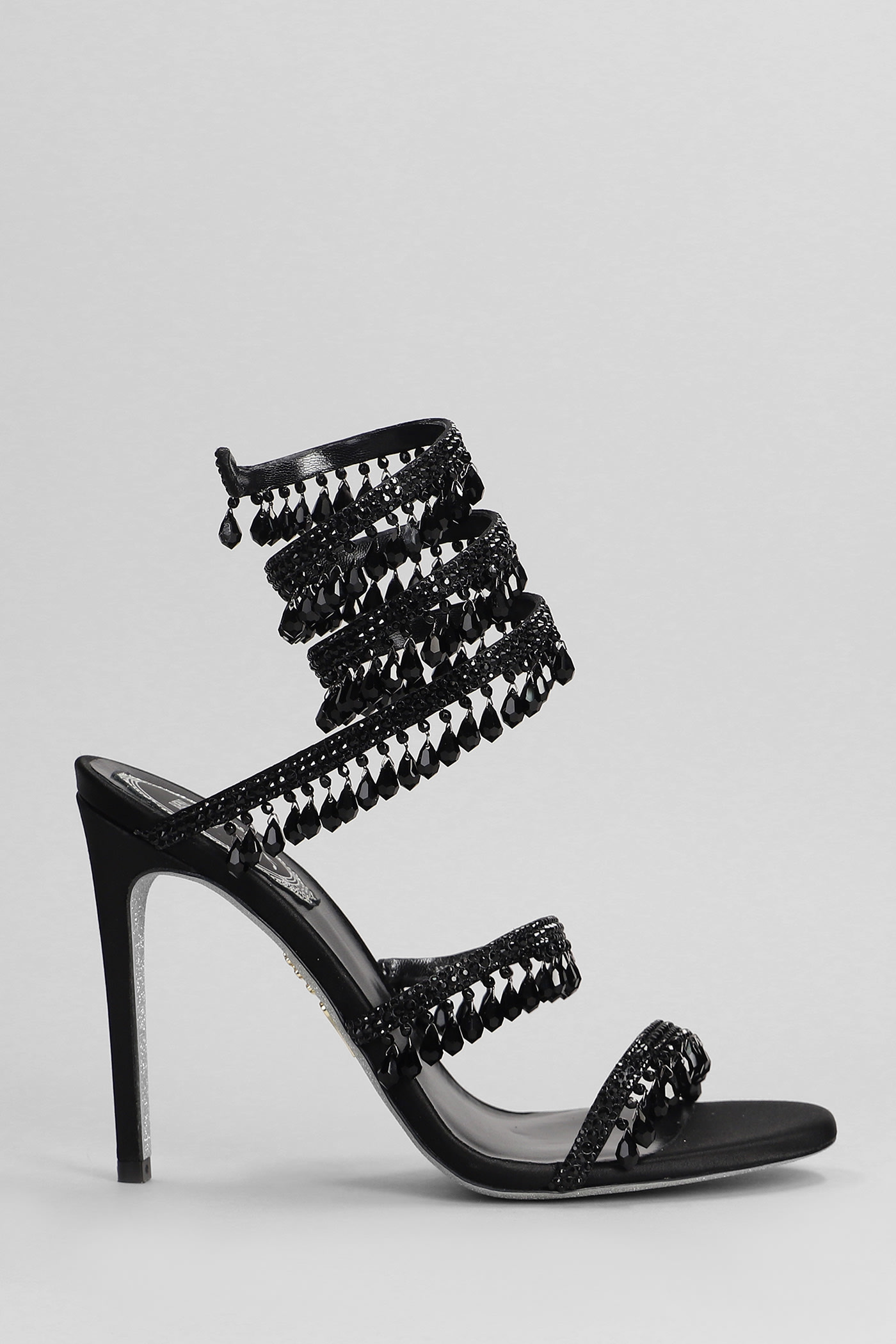 René Caovilla Chandelier Sandals In Black Satin