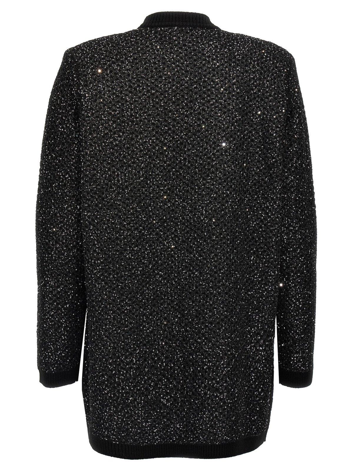 Shop Elisabetta Franchi Sequined V-neck Cardigan In Black