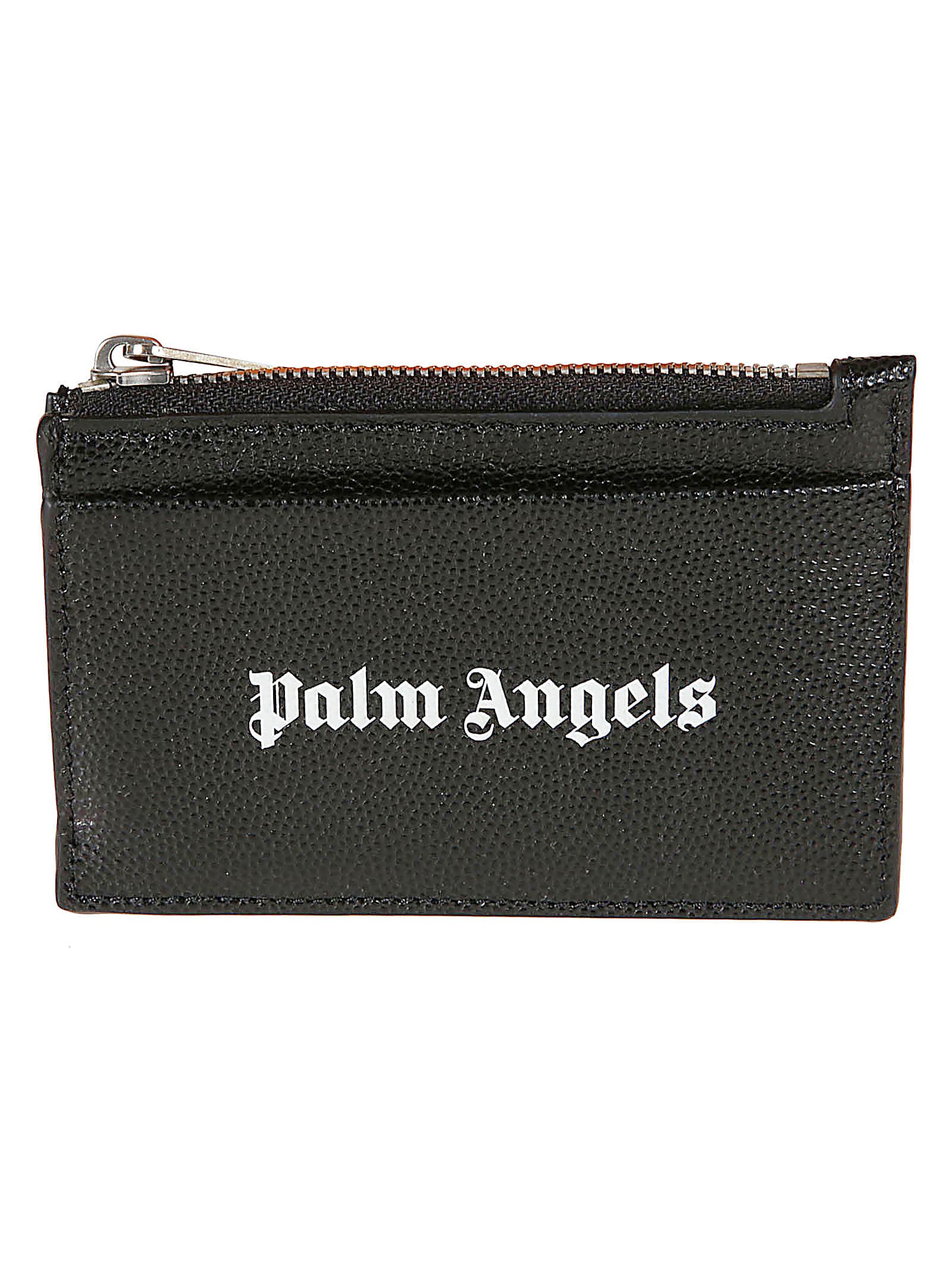 Shop Palm Angels Zip Card Holder In Caviar Black/white