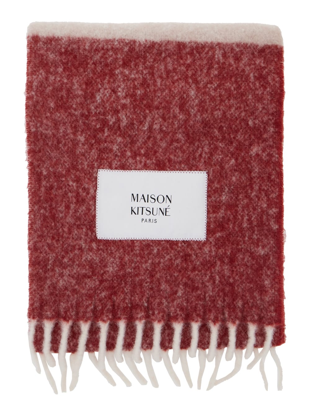 Maison Kitsuné Logo-patch Fringed Scarf In Red