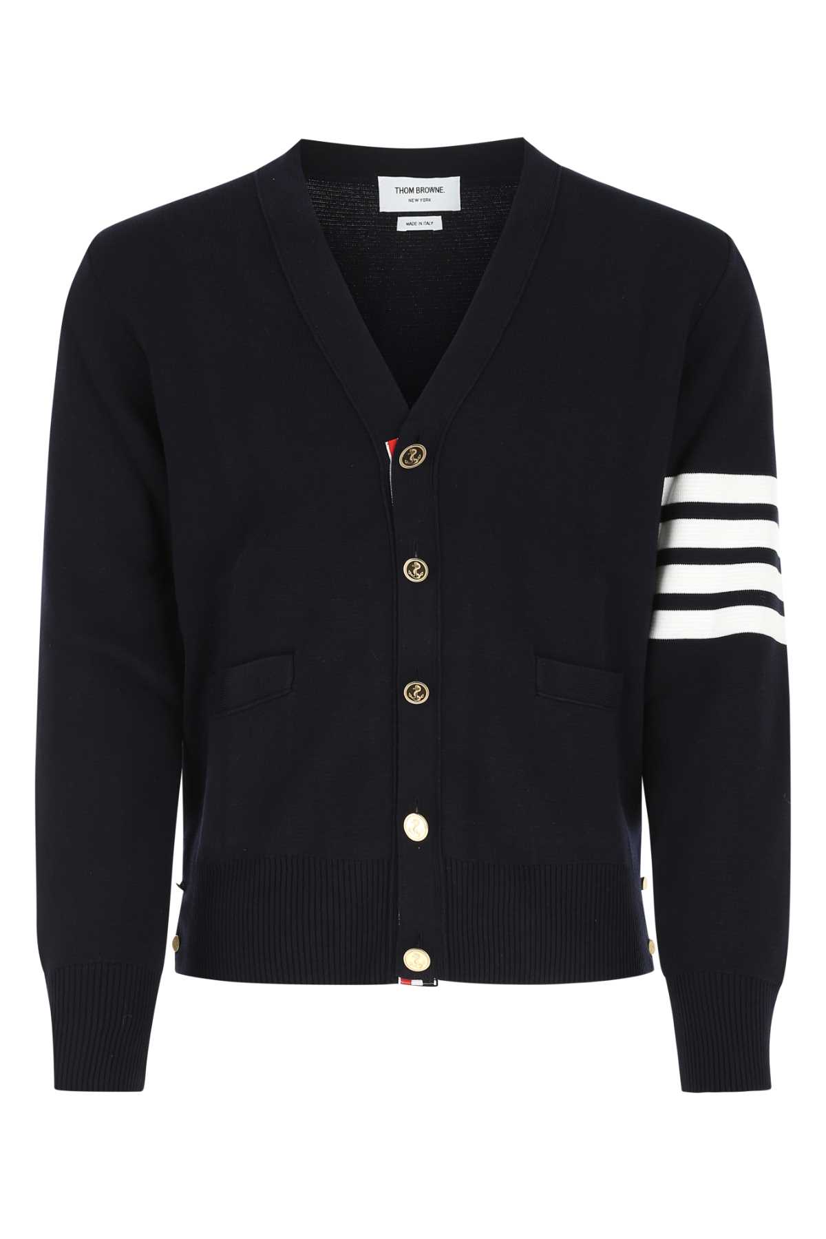 Thom Browne Navy Blue Cotton Cardigan In 415