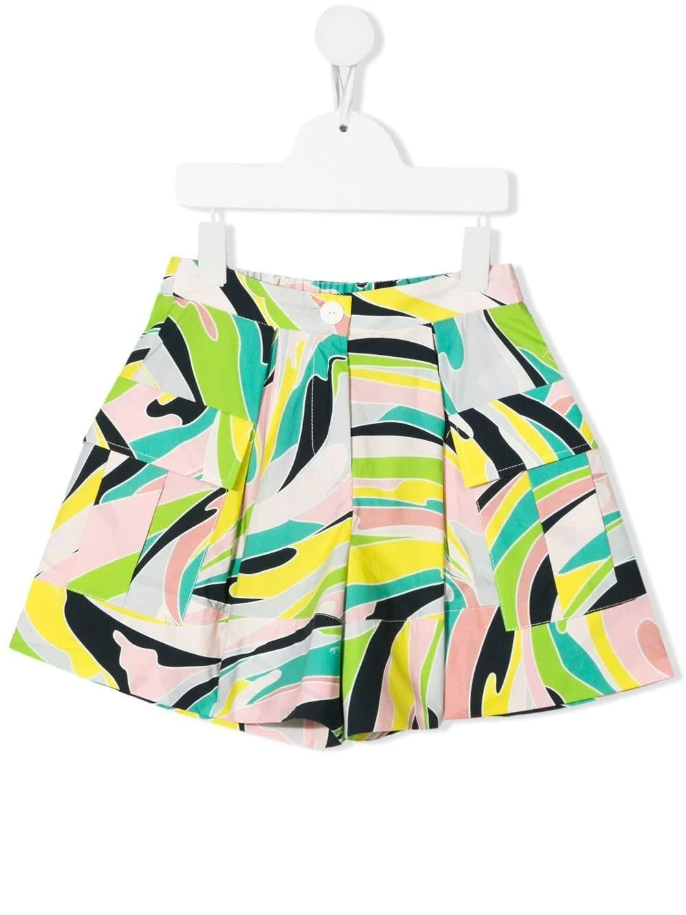 Emilio Pucci Kids Multicolor Printed Cotton Shorts